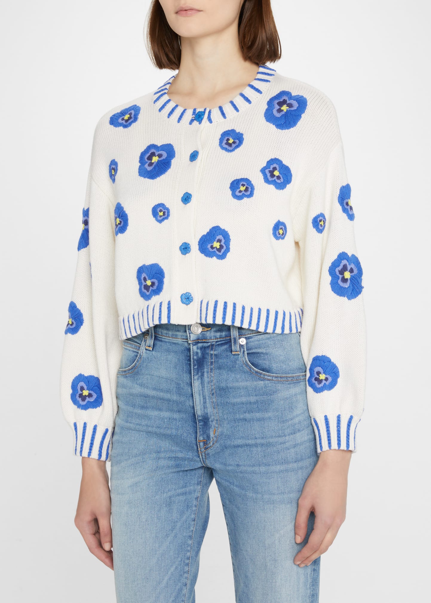Alice+Olivia - ❤️★Alice olive 22新作新品    ブルー　カーディガン　オシャレ Alice + Olivia Brigid Embroidered Cropped Cardigan - Bergdorf Goodman