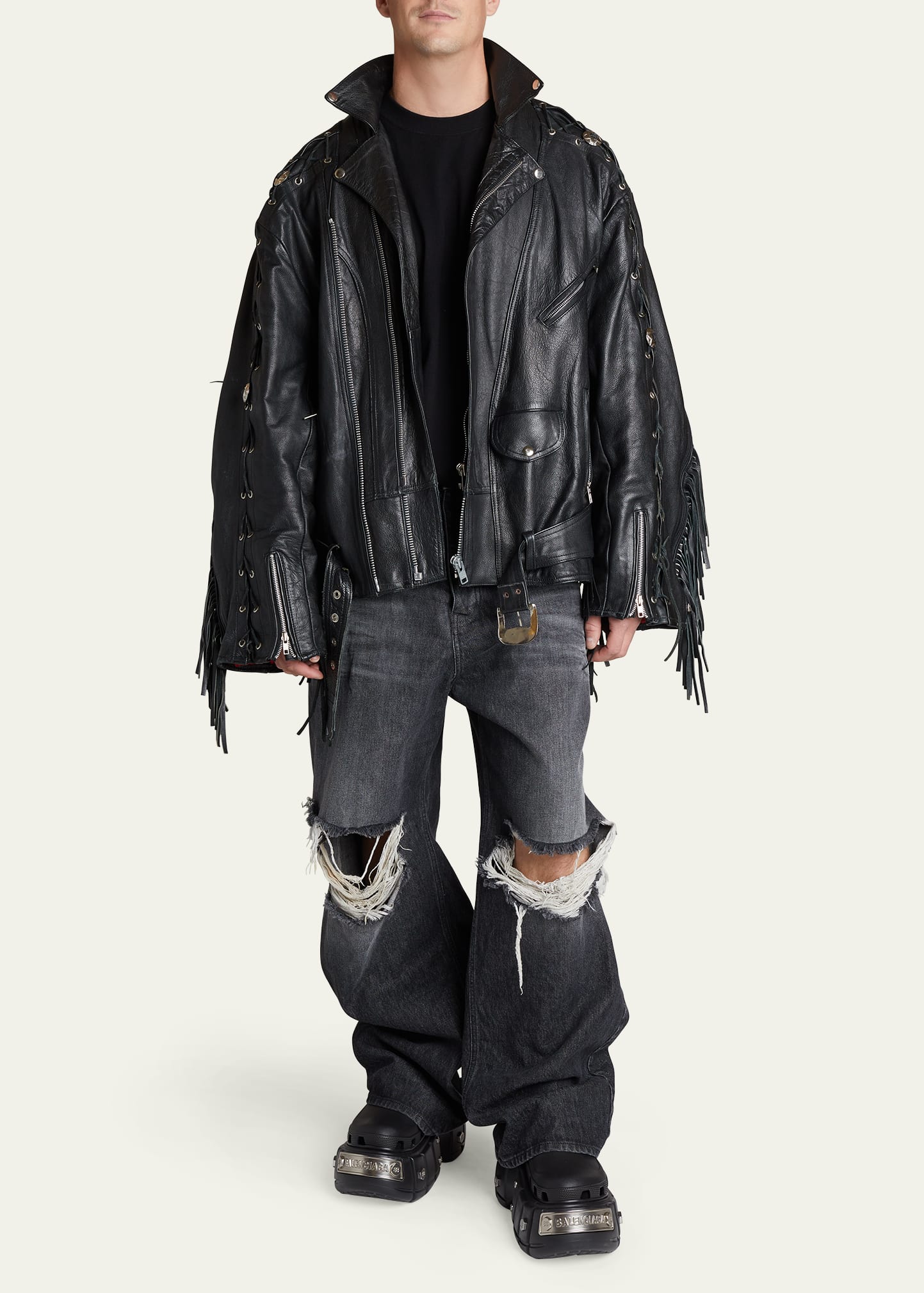 Balenciaga Men's Upcycled Leather Biker Jacket - Bergdorf Goodman