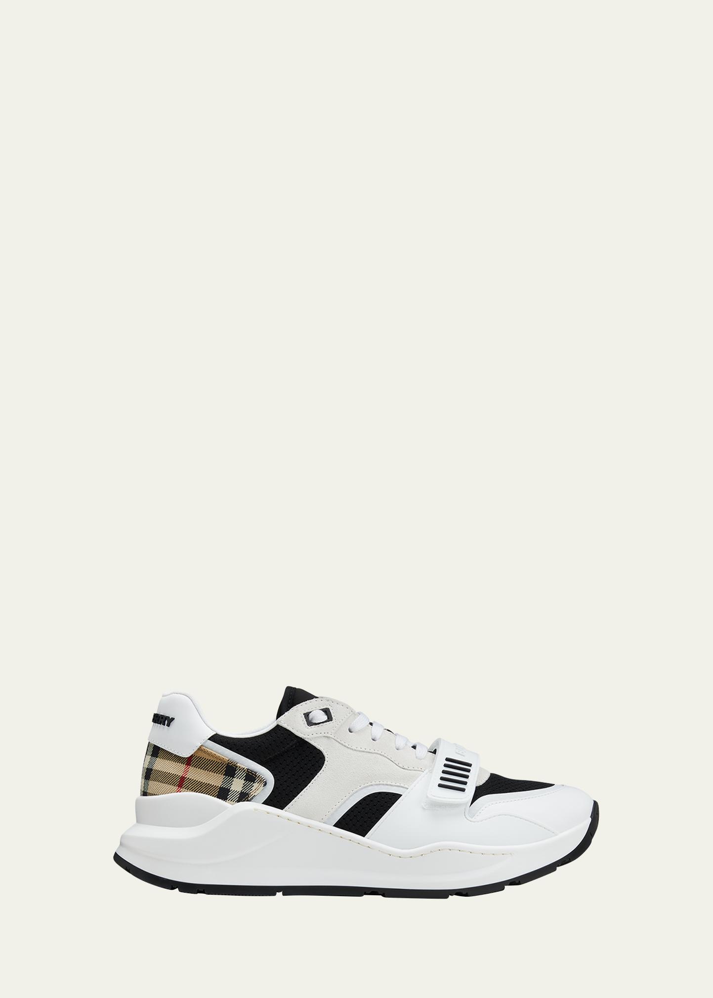 Burberry Men\'s Ramsey Story 33 Mixed-Check Low-Top Sneakers Burberry Men main image 3