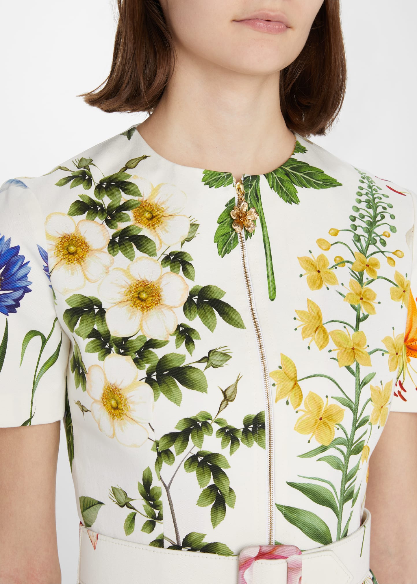 ワンピース DVF carpreena mini flrl stamp tulip 4 Oscar de la Renta Floral-Print Belted Zip-Front Twill Mini Dress