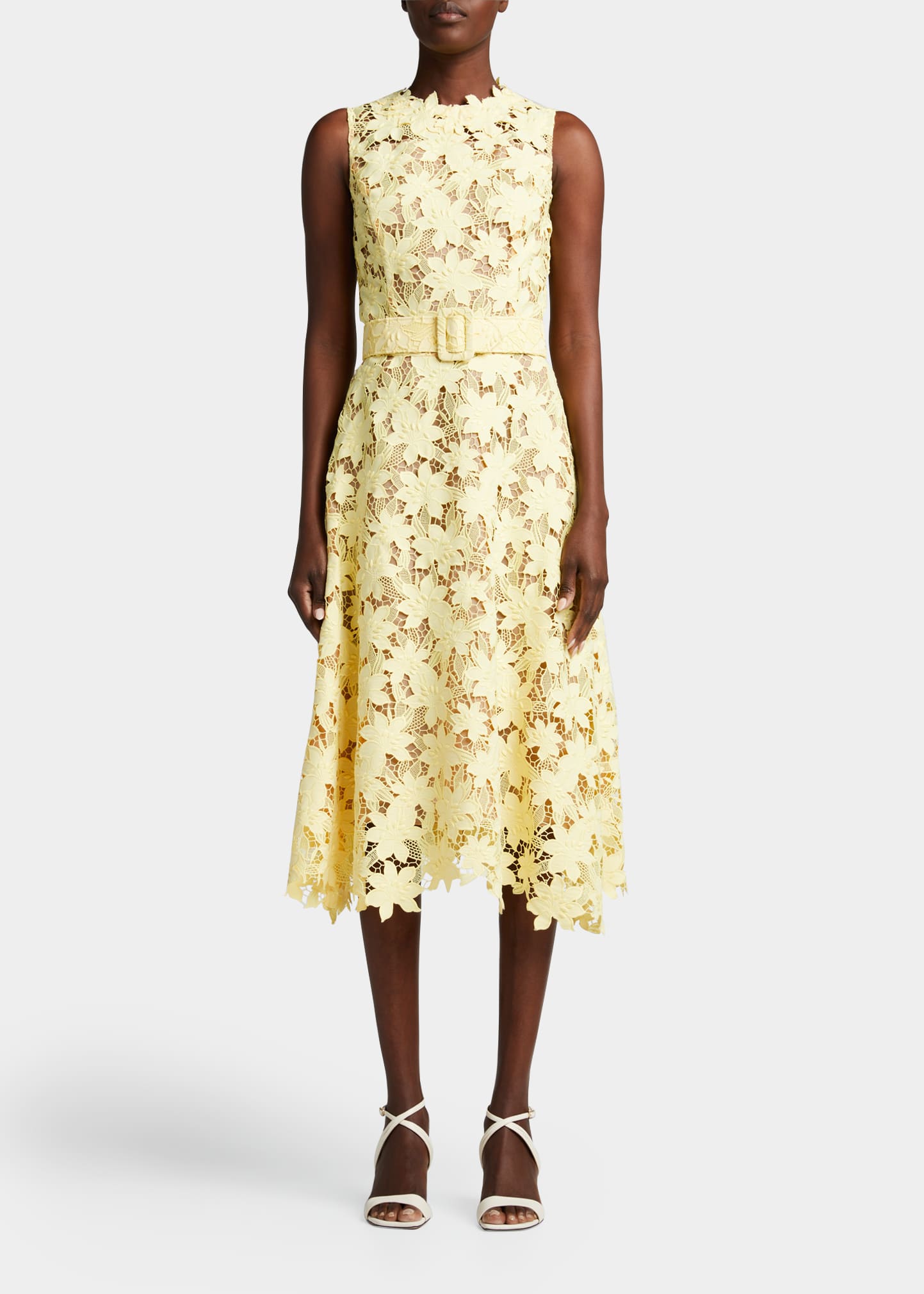 Oscar de la Renta Crushed Flower Embroidered A-Line Midi Dress ...
