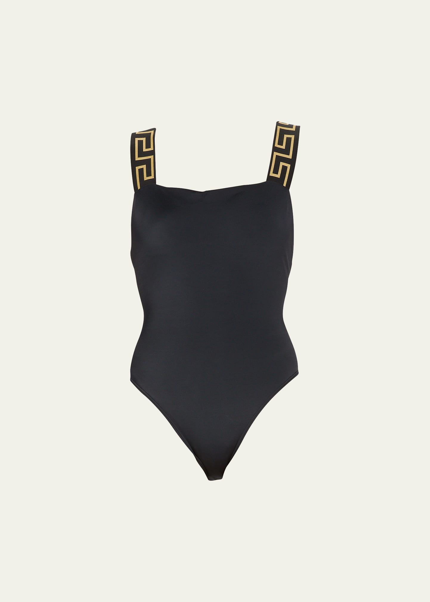 Versace Square-Neck Greca-Strap One-Piece Swimsuit - Bergdorf Goodman