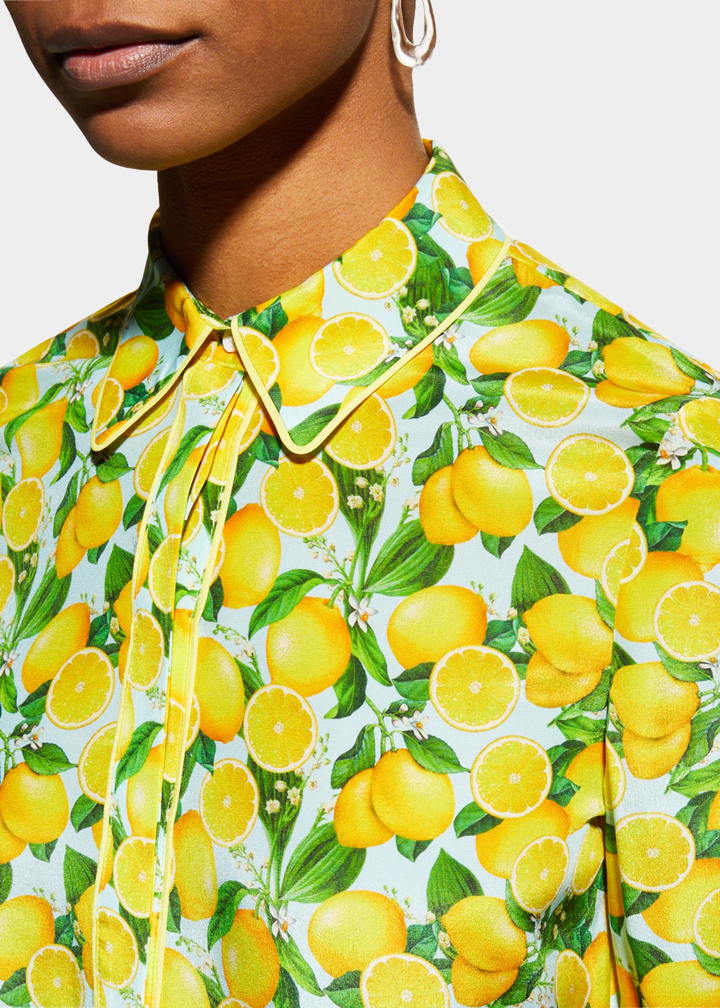 ALICE + OLIVIA Willa Lemon-Print Collared Top - Bergdorf Goodman