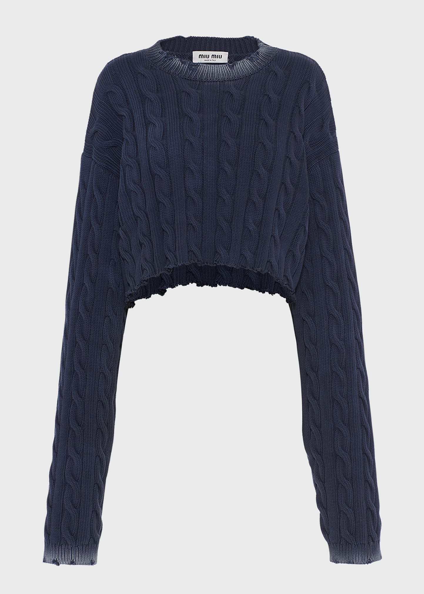 Miu Miu Cropped Cable-Knit Distressed Sweater - Bergdorf Goodman