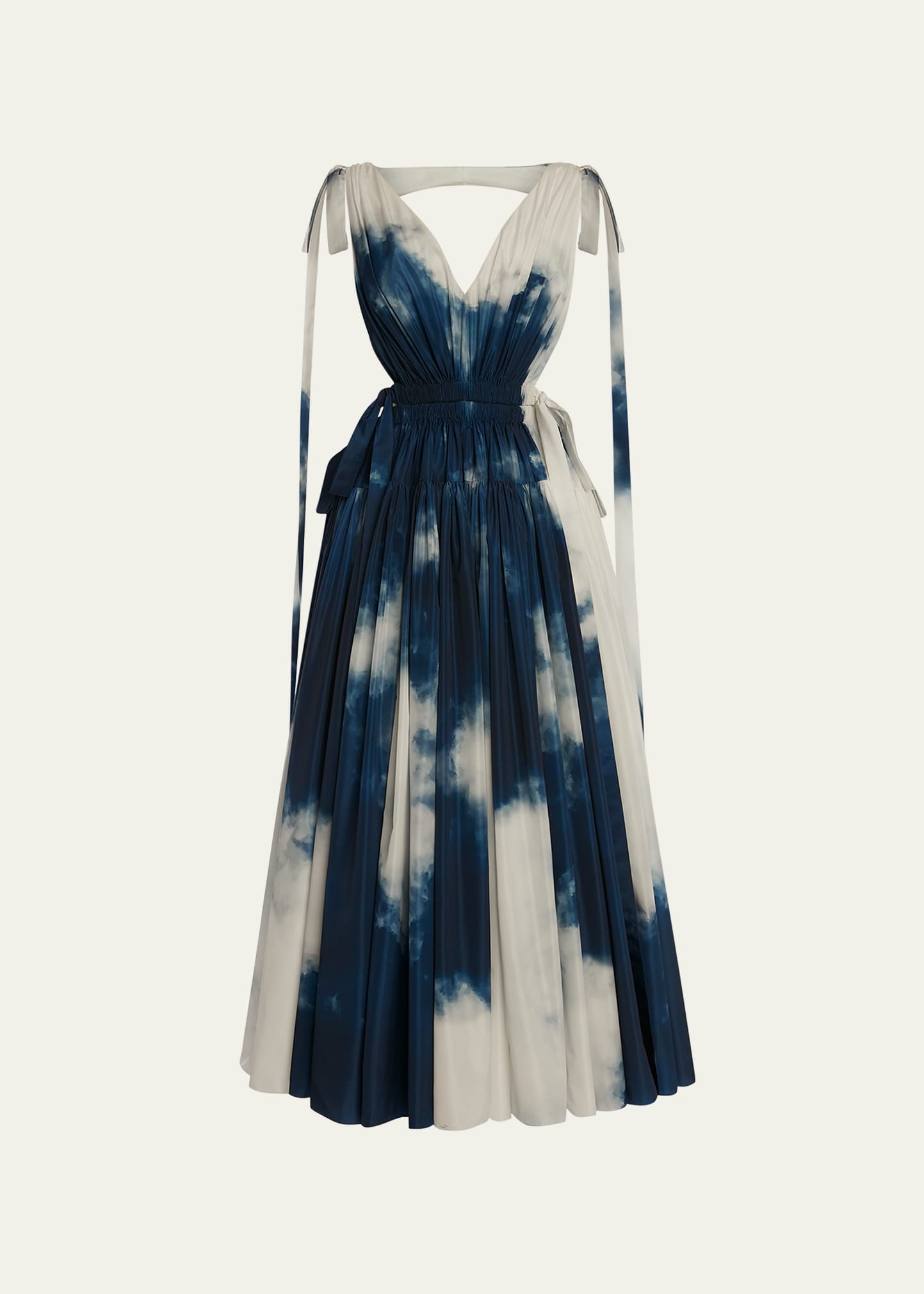 McQueen Cloud-Print Drawstring Open-Back Midi Dress McQueen Cloud-Print Drawstring Open-Back Midi Dress