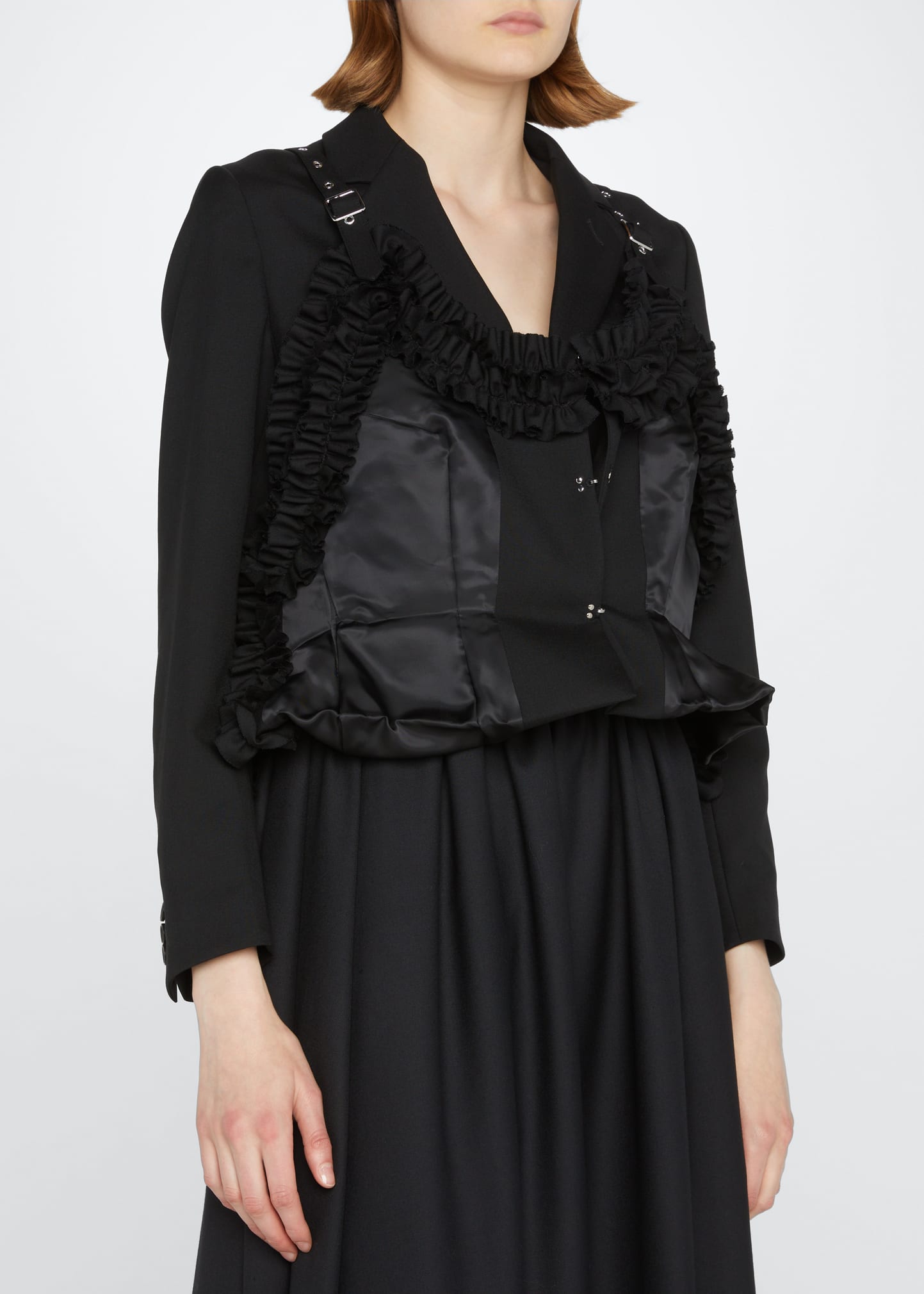 Noir Kei Ninomiya Garter Ruffle-Trim Tailored Wool Jacket