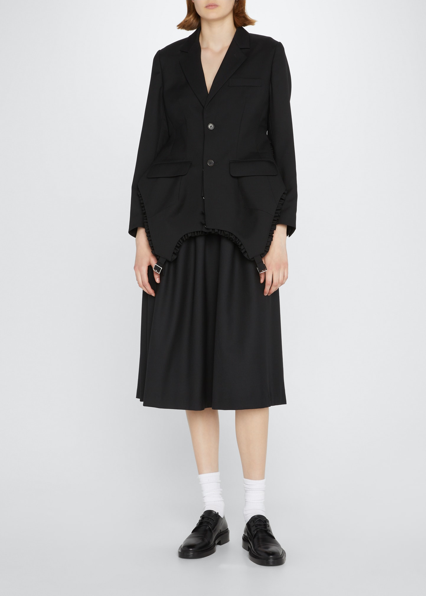 Noir Kei Ninomiya Garter Ruffle-Trim Tailored Wool Jacket