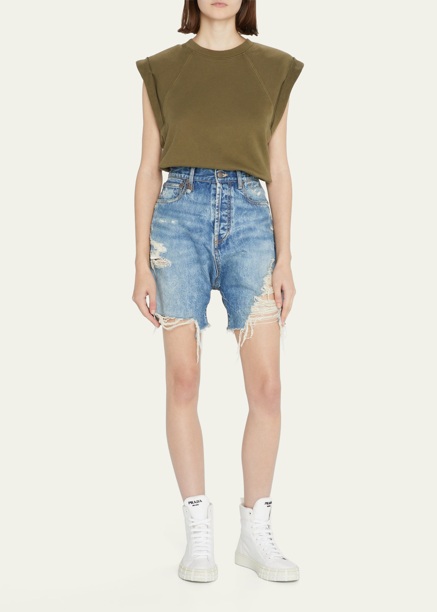 R13 Marky Distressed Drop Crotch Jean Bermuda Shorts Bergdorf