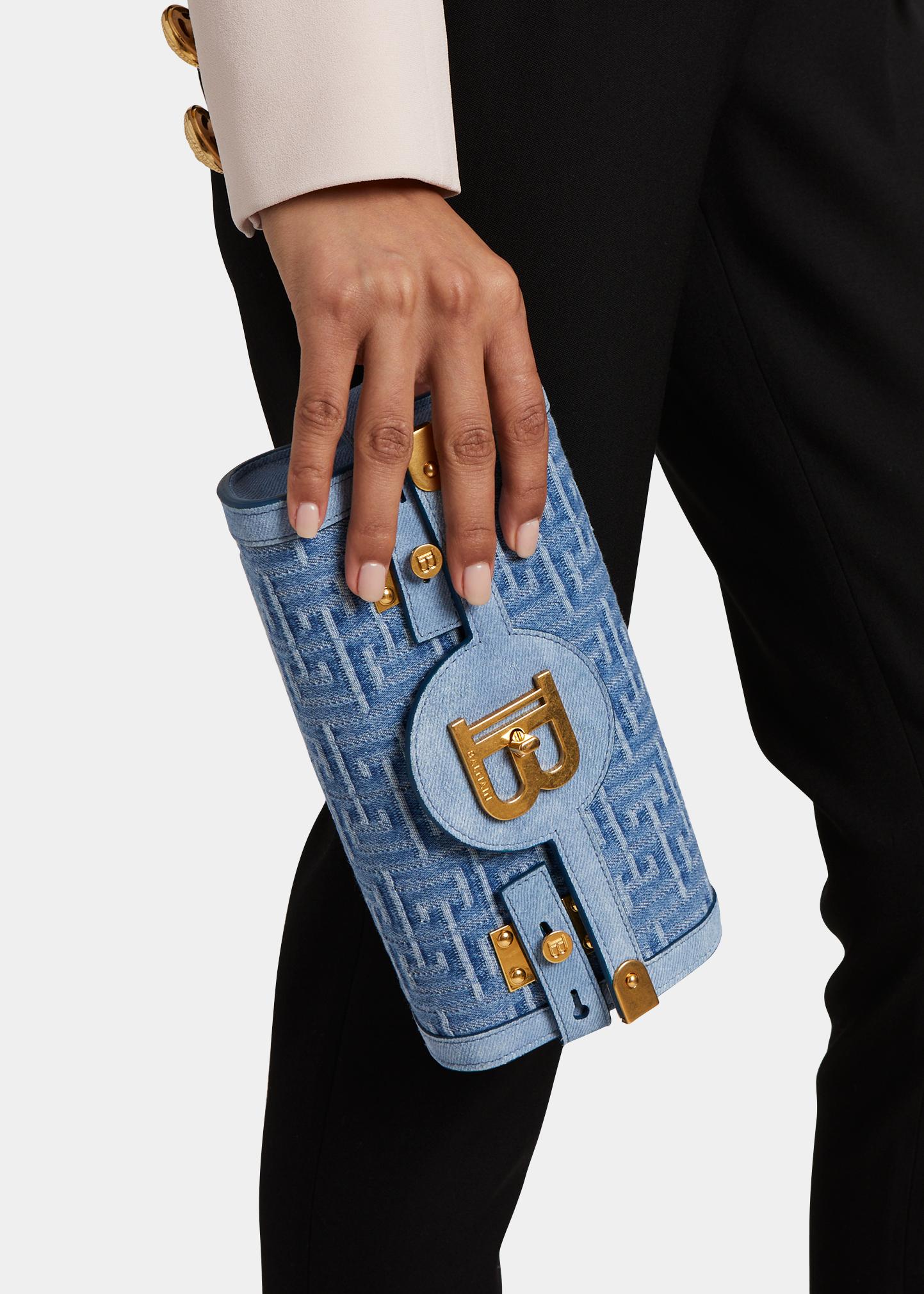 Balmain BBuzz 23 Monogram Denim Pouch Shoulder Bag - Bergdorf Goodman