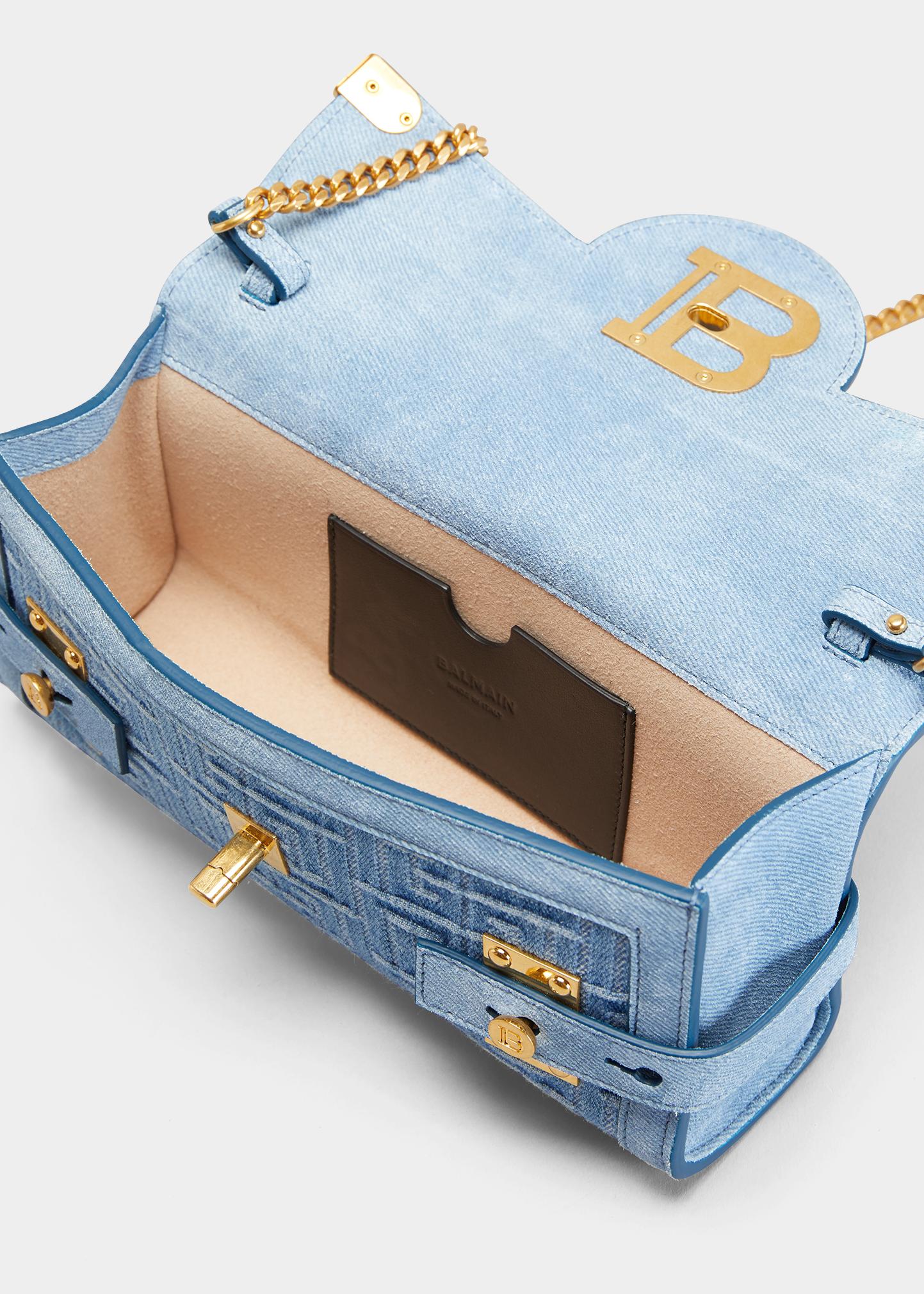 Balmain BBuzz 23 Monogram Denim Pouch Shoulder Bag - Bergdorf Goodman
