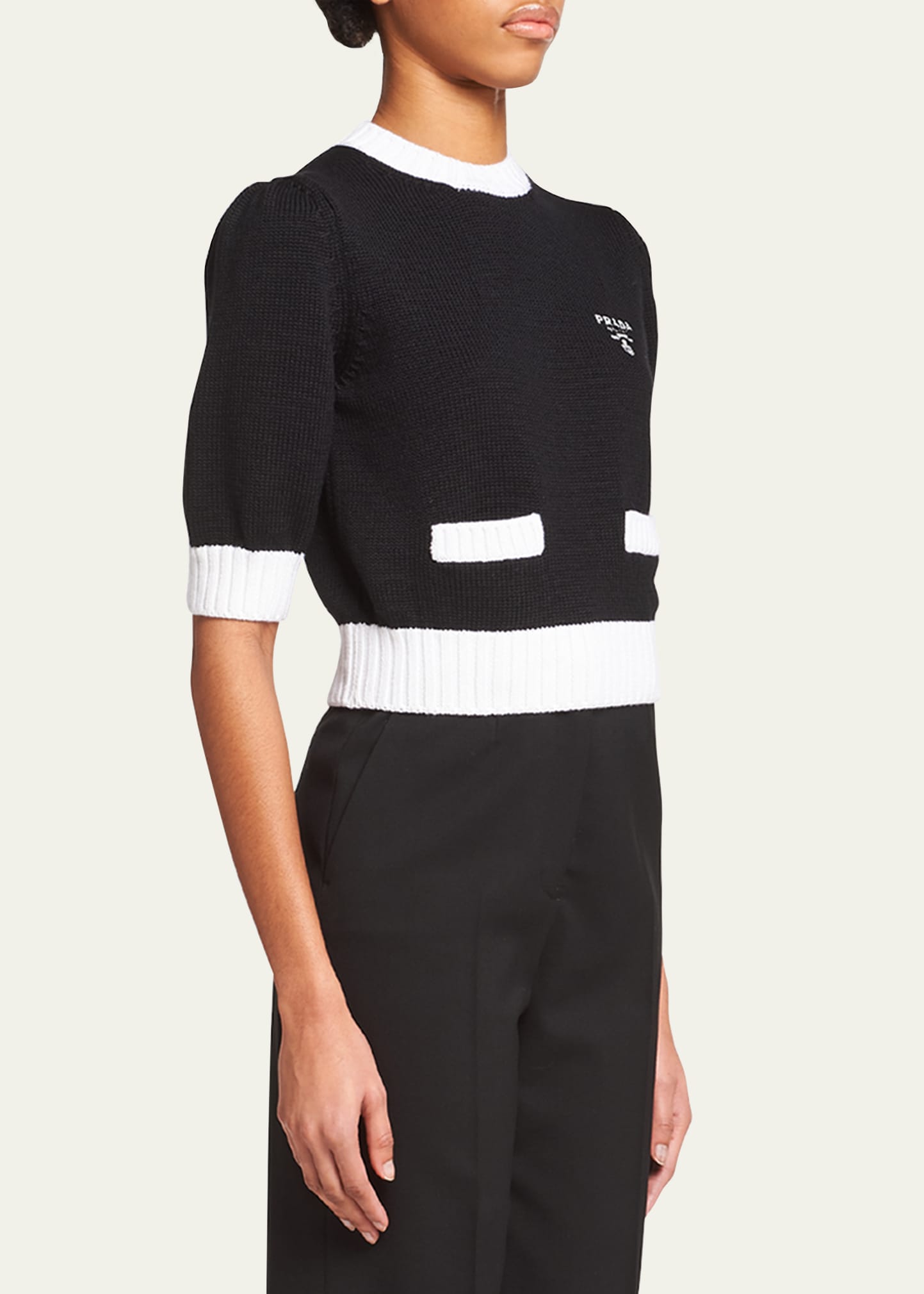 Prada Bicolor Cropped Knit Sweater - Bergdorf Goodman