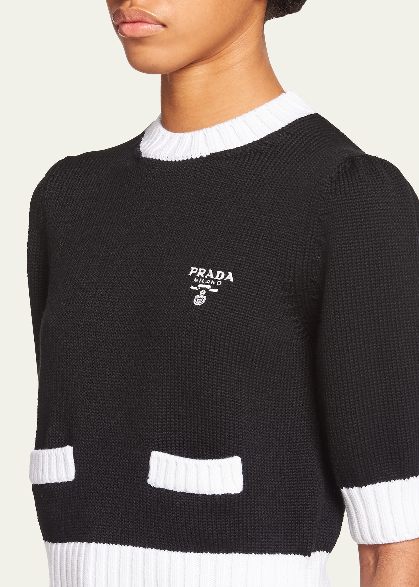 Prada Bicolor Cropped Knit Sweater - Bergdorf Goodman