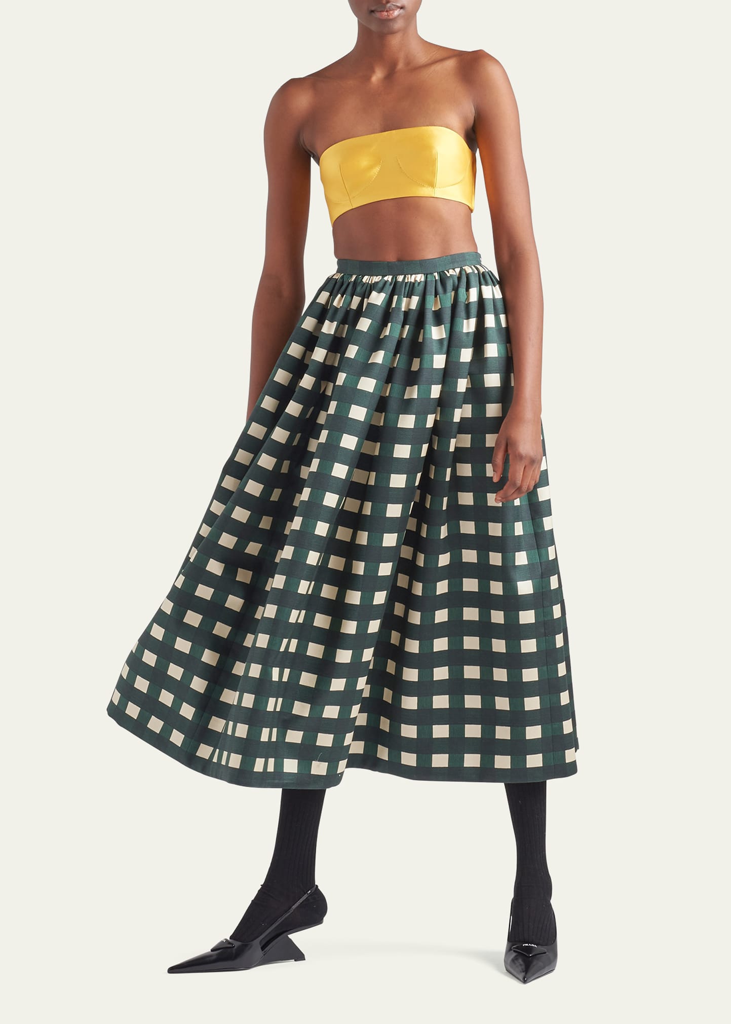 Prada Check Silk-Wool Midi Skirt - Bergdorf Goodman