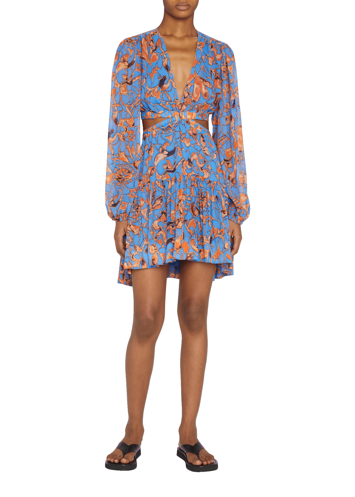Camilla Short Shirred Printed Long-Sleeve Dress - Bergdorf Goodman
