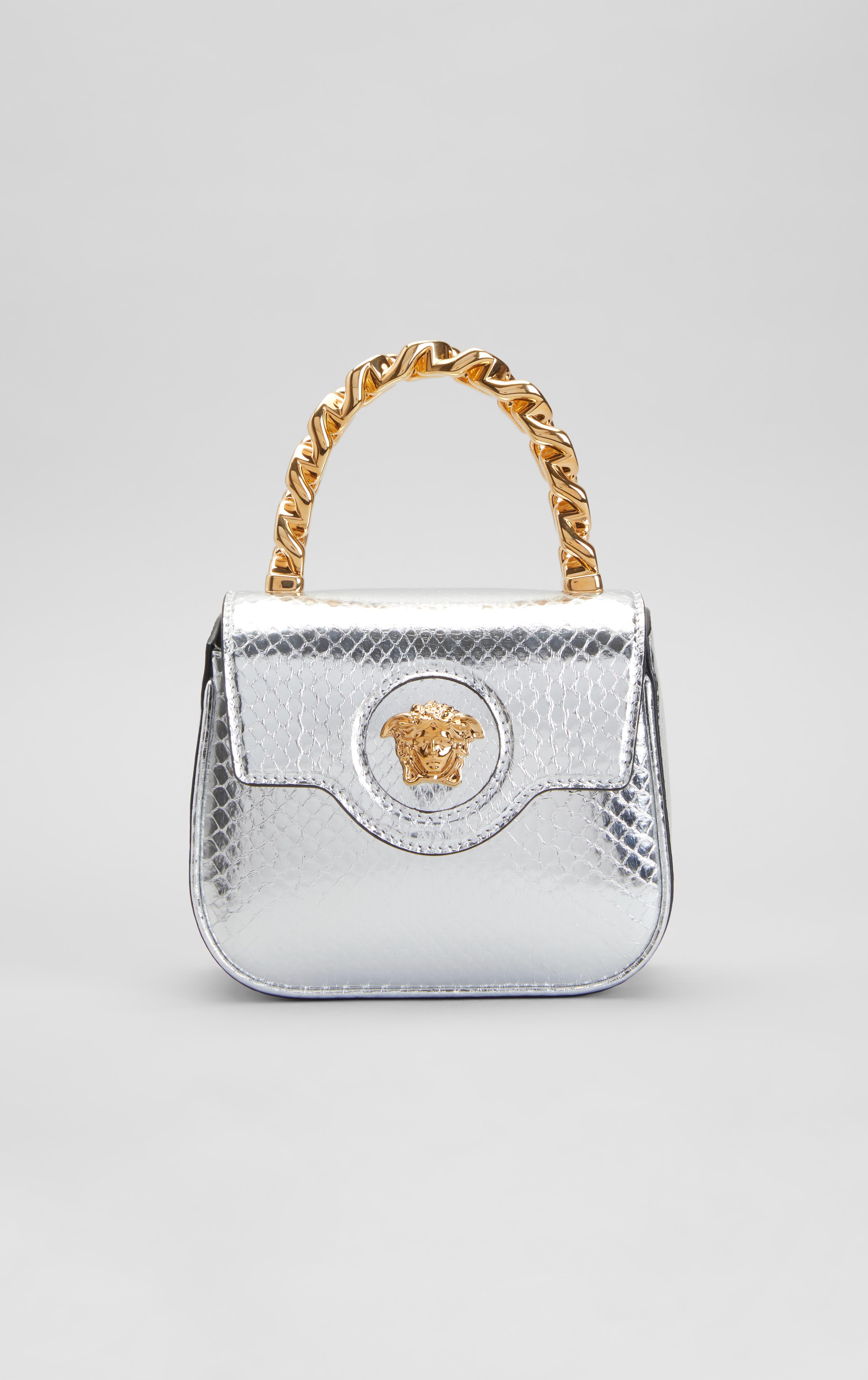 Versace La Medusa Mini Metallic Snakeskin Top-Handle Bag