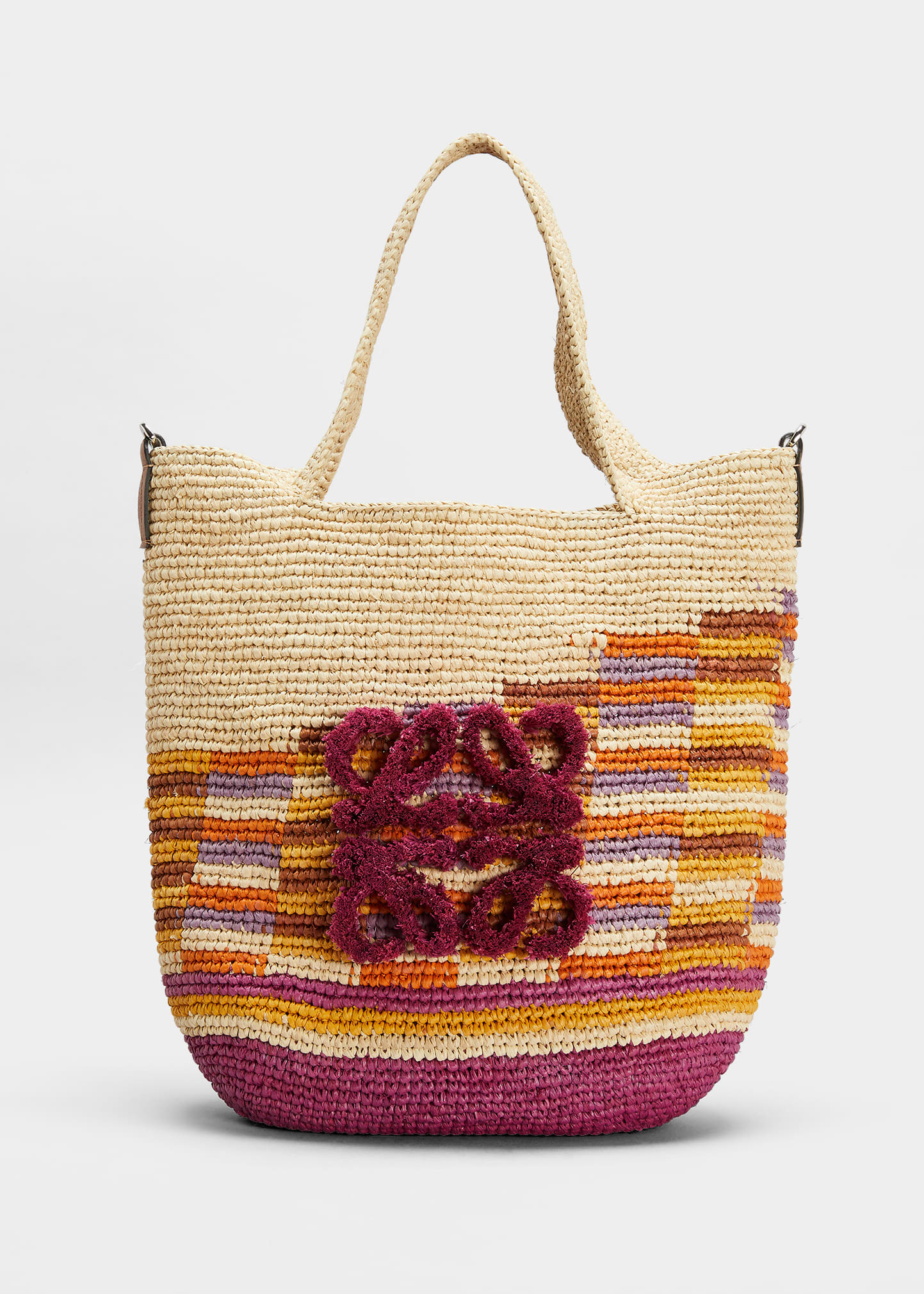 + Paula's Ibiza Anagram medium leather-trimmed woven raffia tote