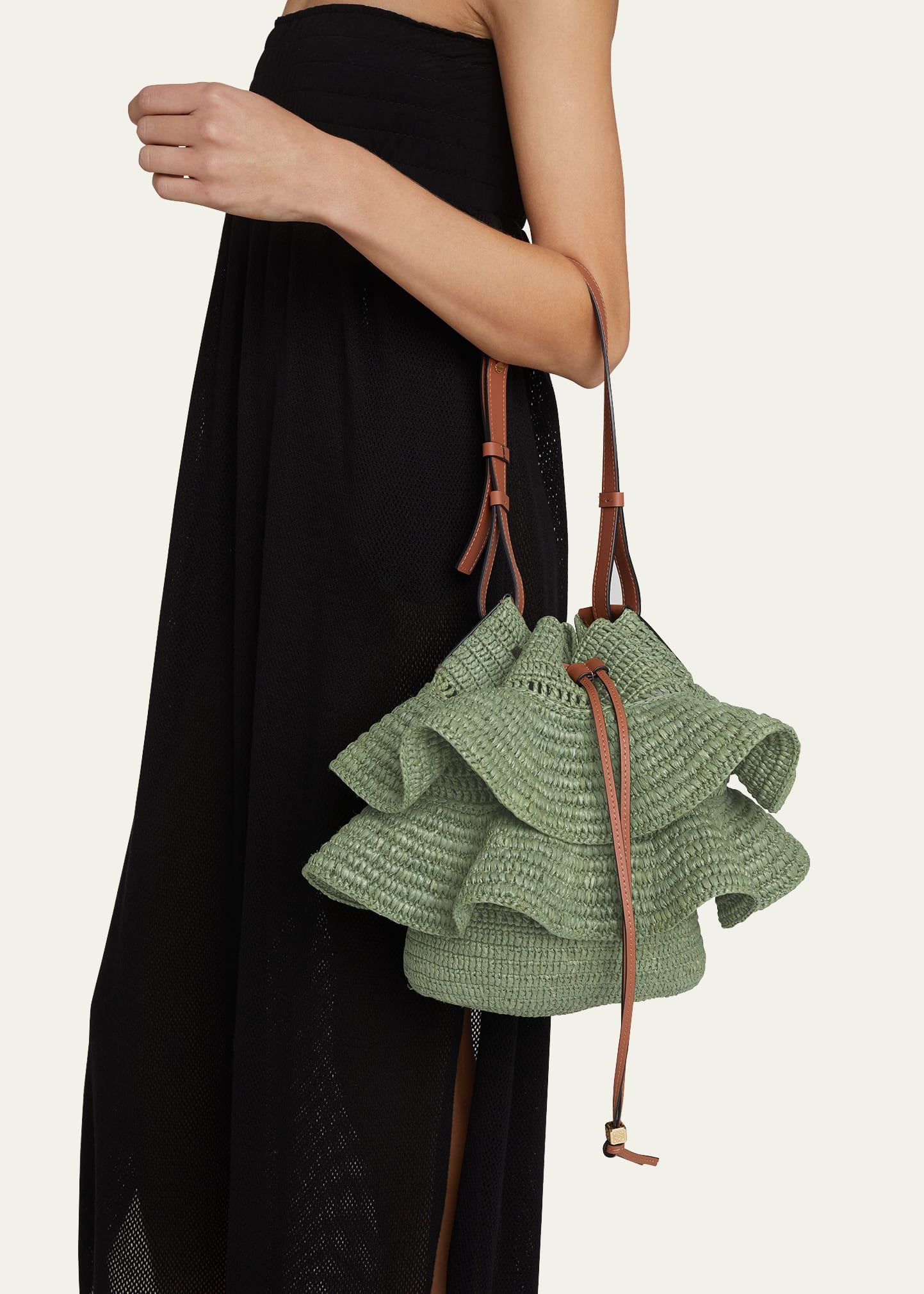 Loewe x Paula's Ibiza Balloon Ruffles Bucket Bag in Raffia