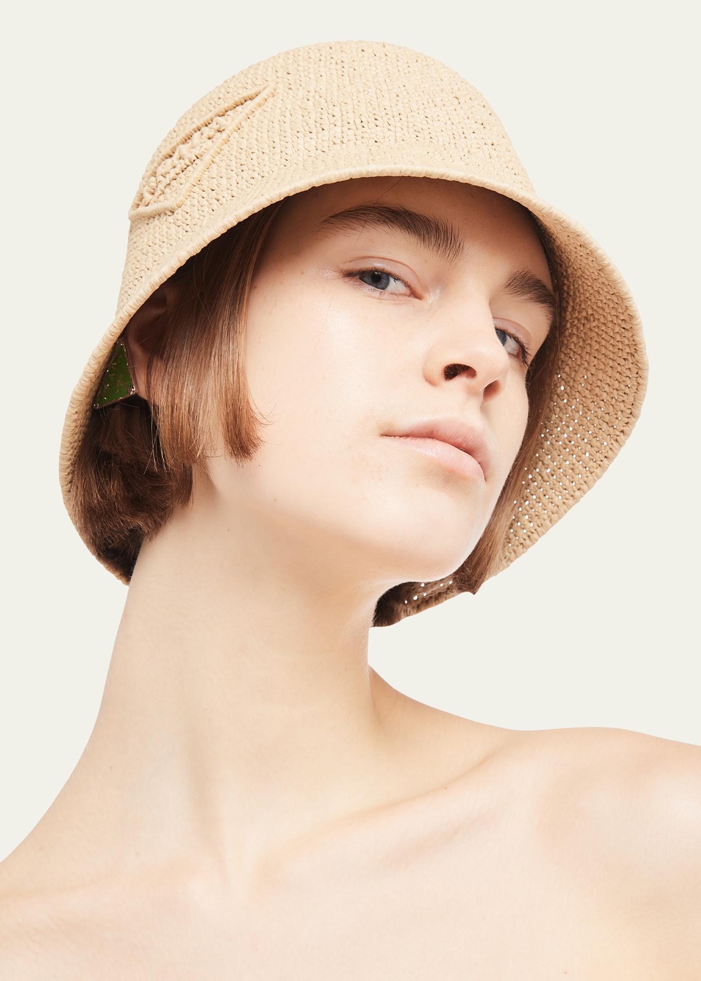 Prada Triangle Logo Straw Bucket Hat - Bergdorf Goodman