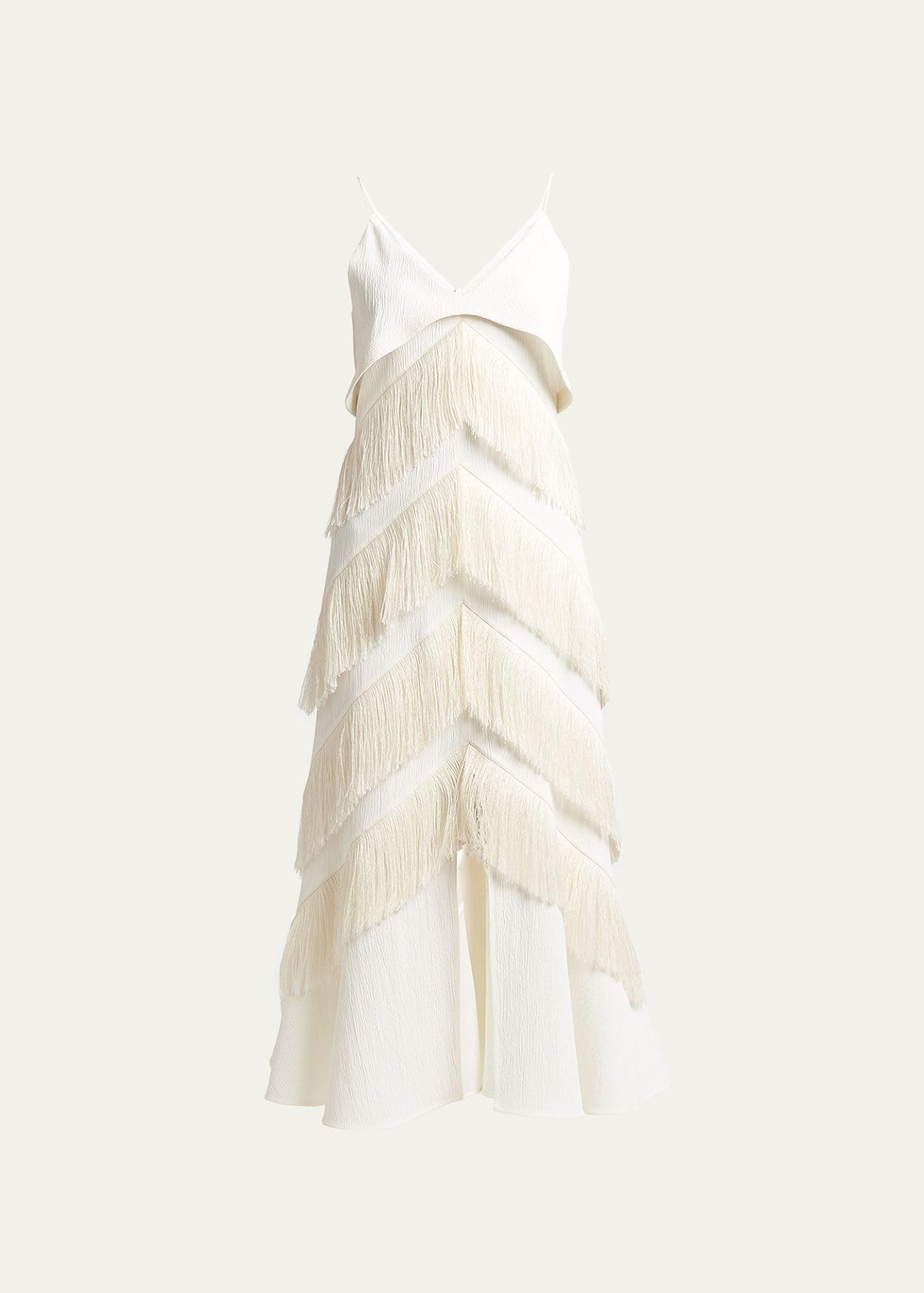Jil Sander Tiered Fringe V-Neck Dress - Bergdorf Goodman