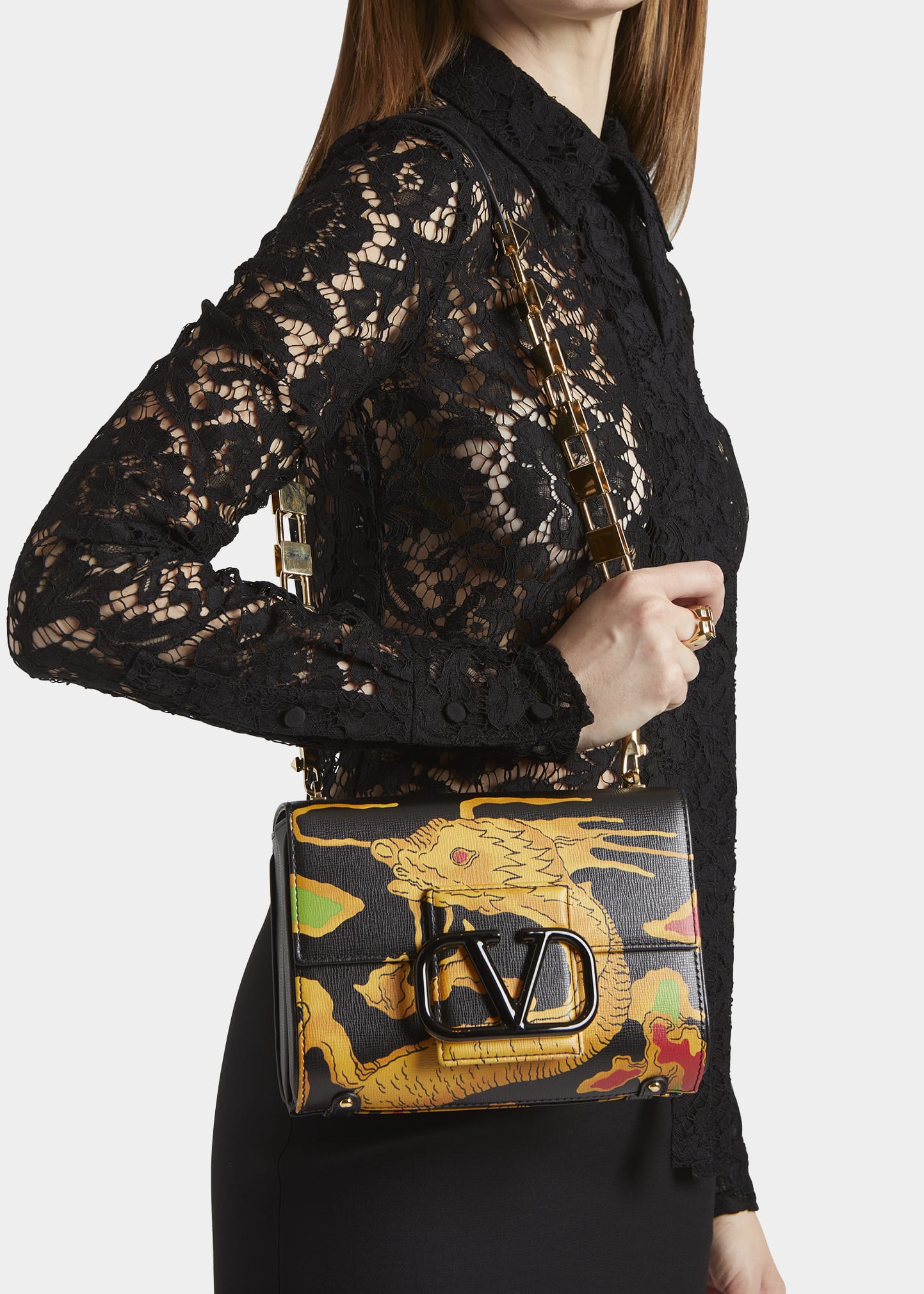 Valentino Garavani VLOGO Roman Stud Dragon Calfskin Shoulder Bag