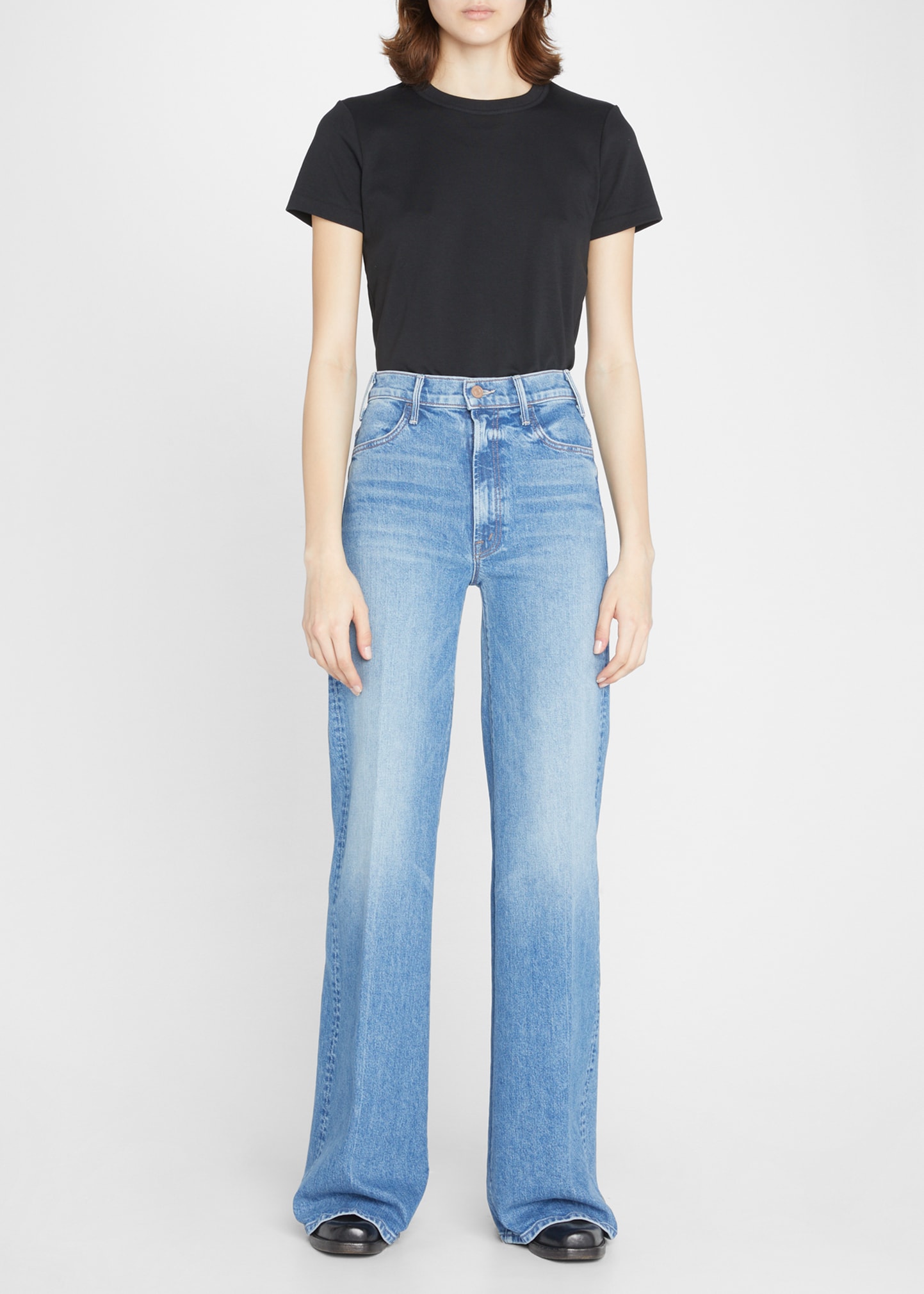 MOTHER The Hustler Roller Heel Wide-Leg Faded Jeans - Bergdorf Goodman 
