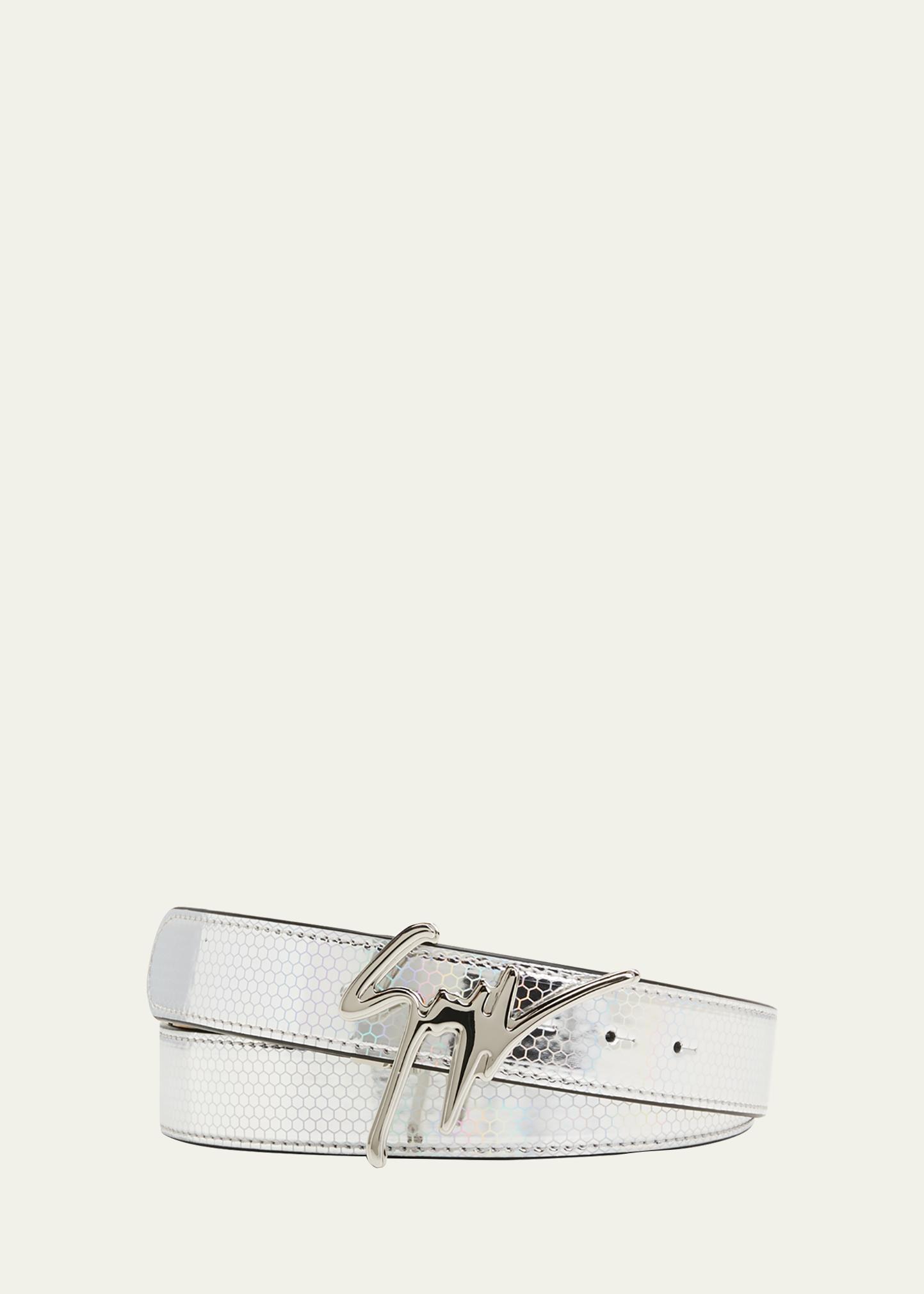 ?giuseppe zanotti NEW white leather designer BBB logo buckle belt Giuseppe Zanotti Reversible Logo Buckle Leather Belt | Saks  main image 2