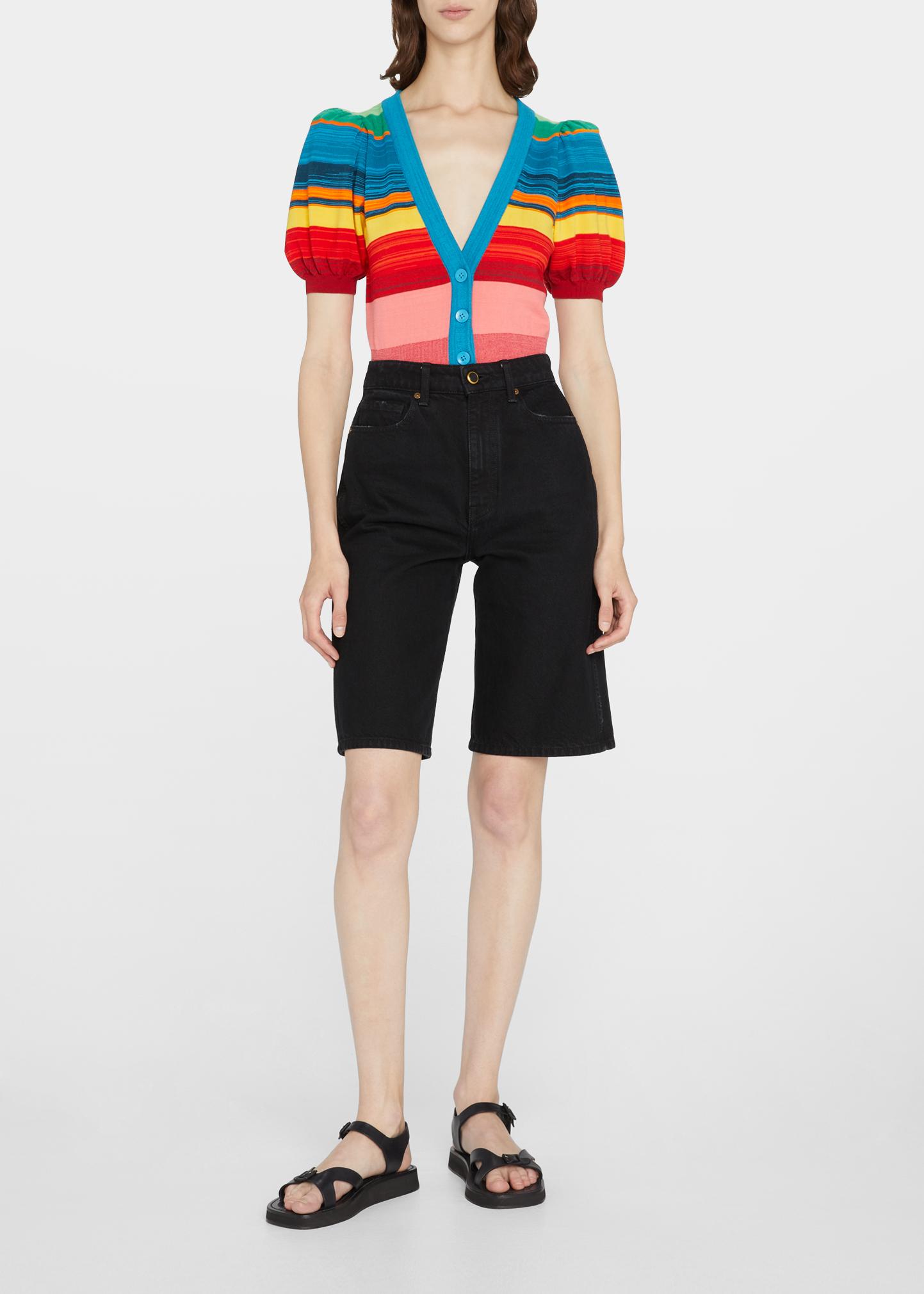 ALICE + OLIVIA Romi Striped Puff-Sleeve Cropped Cardigan
