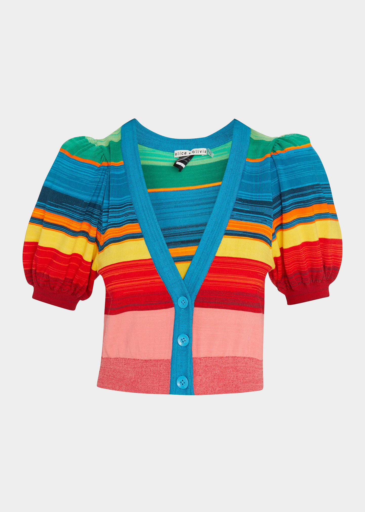 ALICE + OLIVIA Romi Striped Puff-Sleeve Cropped Cardigan