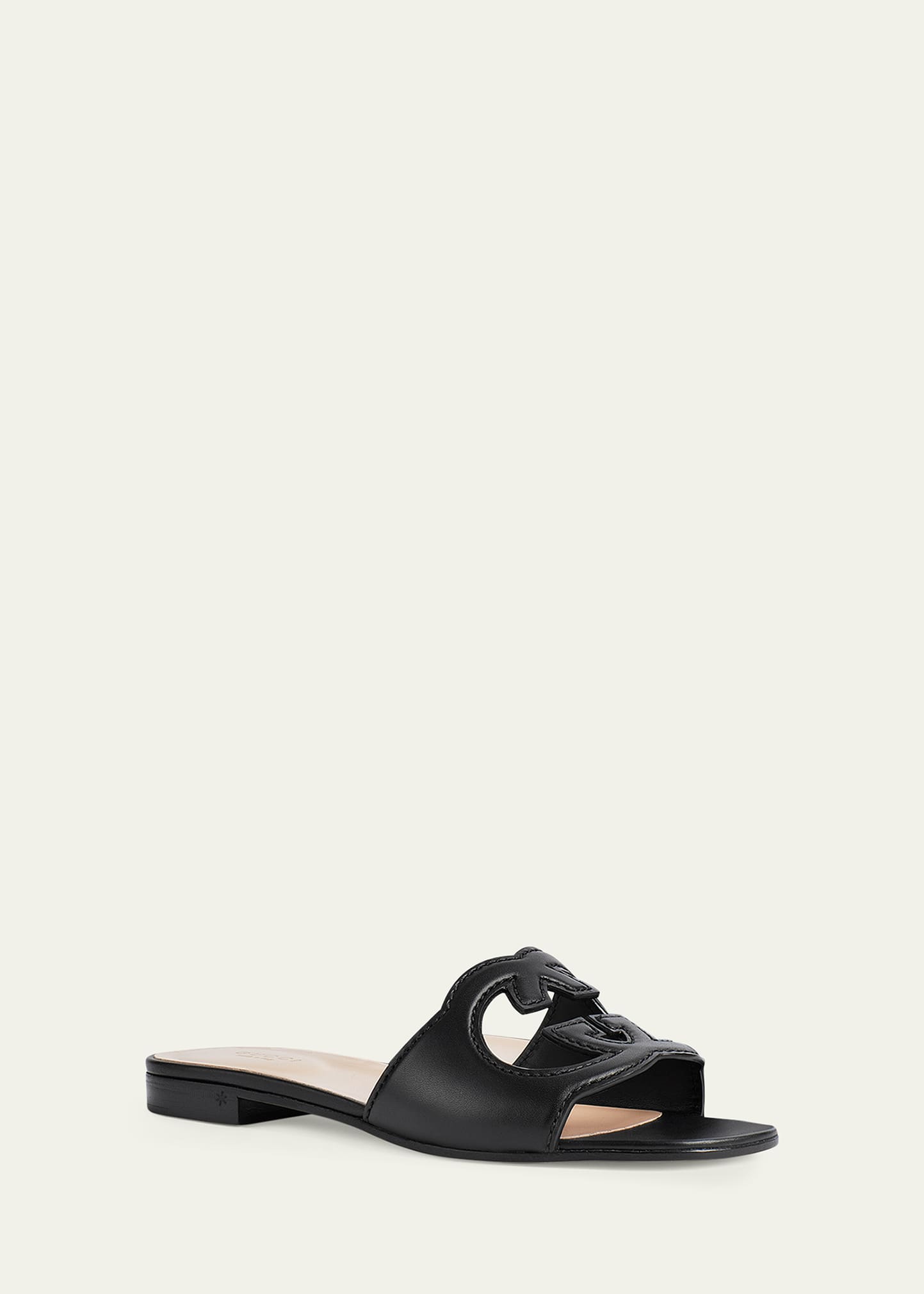 Gucci Leather Logo Cutout Flat Sandals - Bergdorf Goodman