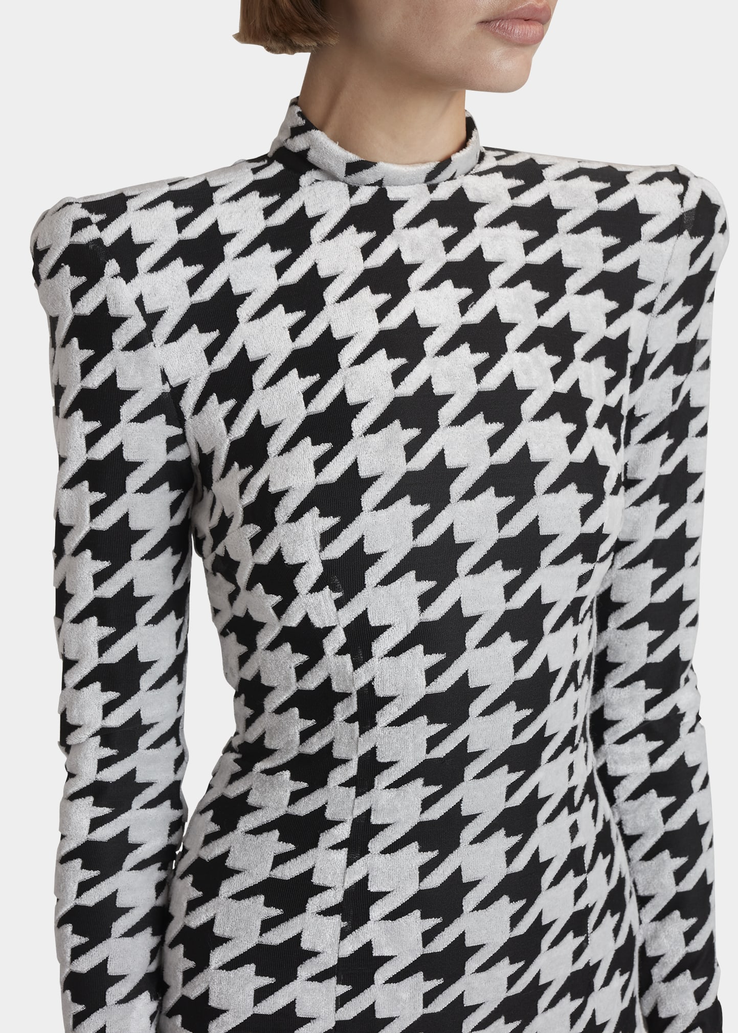 Balmain Houndstooth Velvet Mini Dress - Bergdorf Goodman