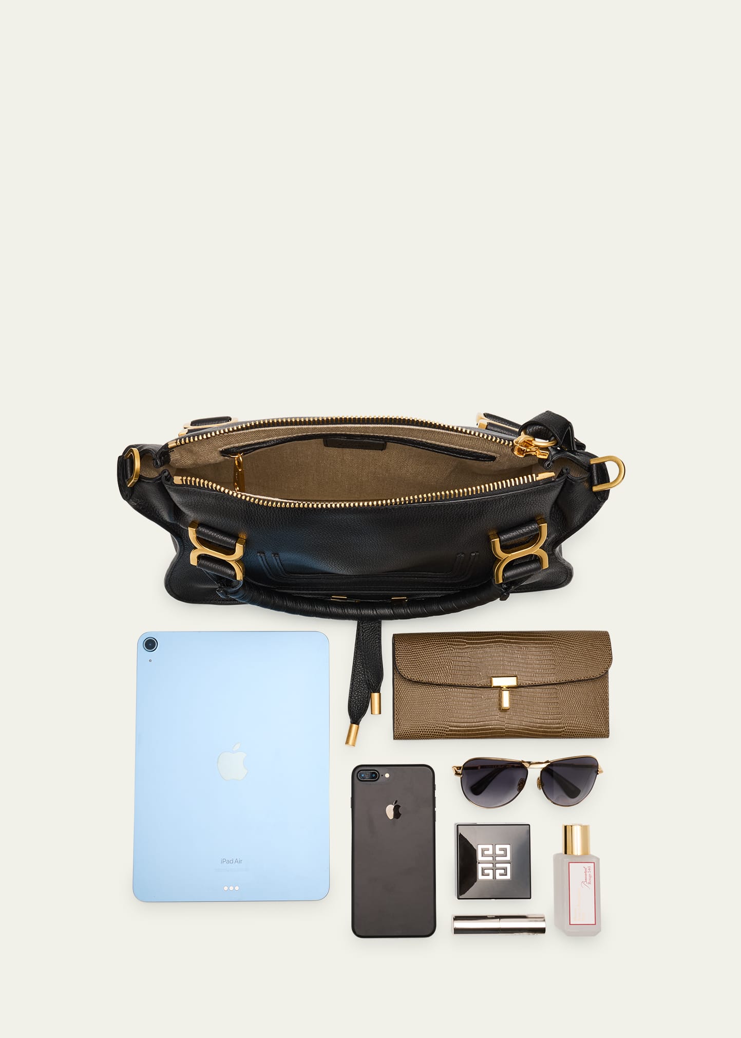 Chloe Marcie Medium Double Carry Satchel Bag in Grained Leather