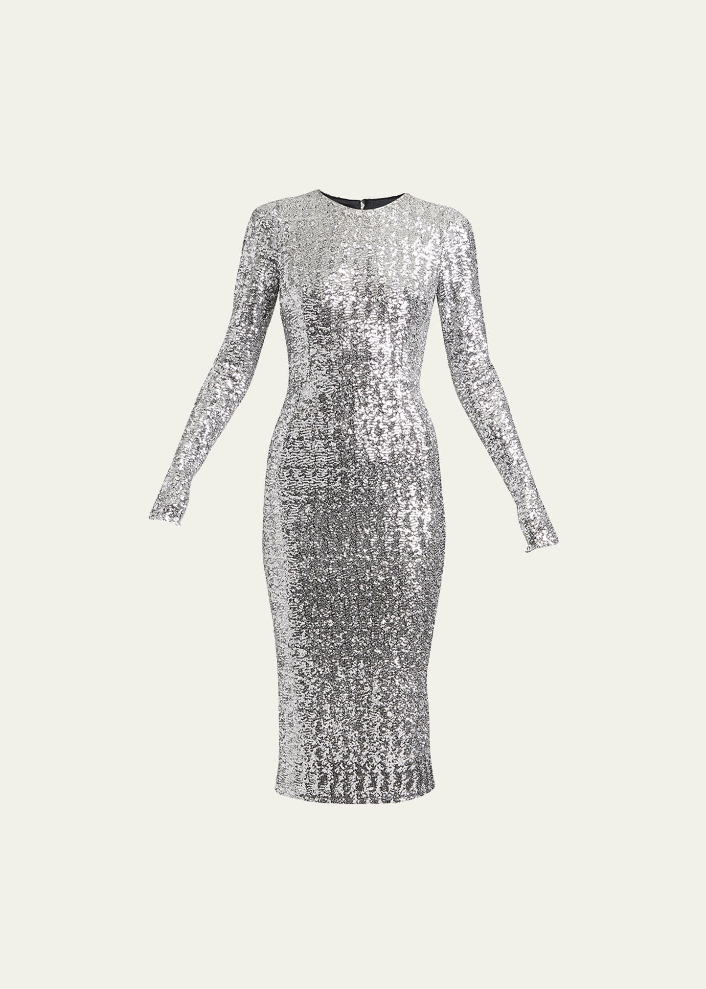 knee length dresses for ladies Silver Metallic Long-Sleeve Sequined Mini Dress L / 8 / Silver main image 1