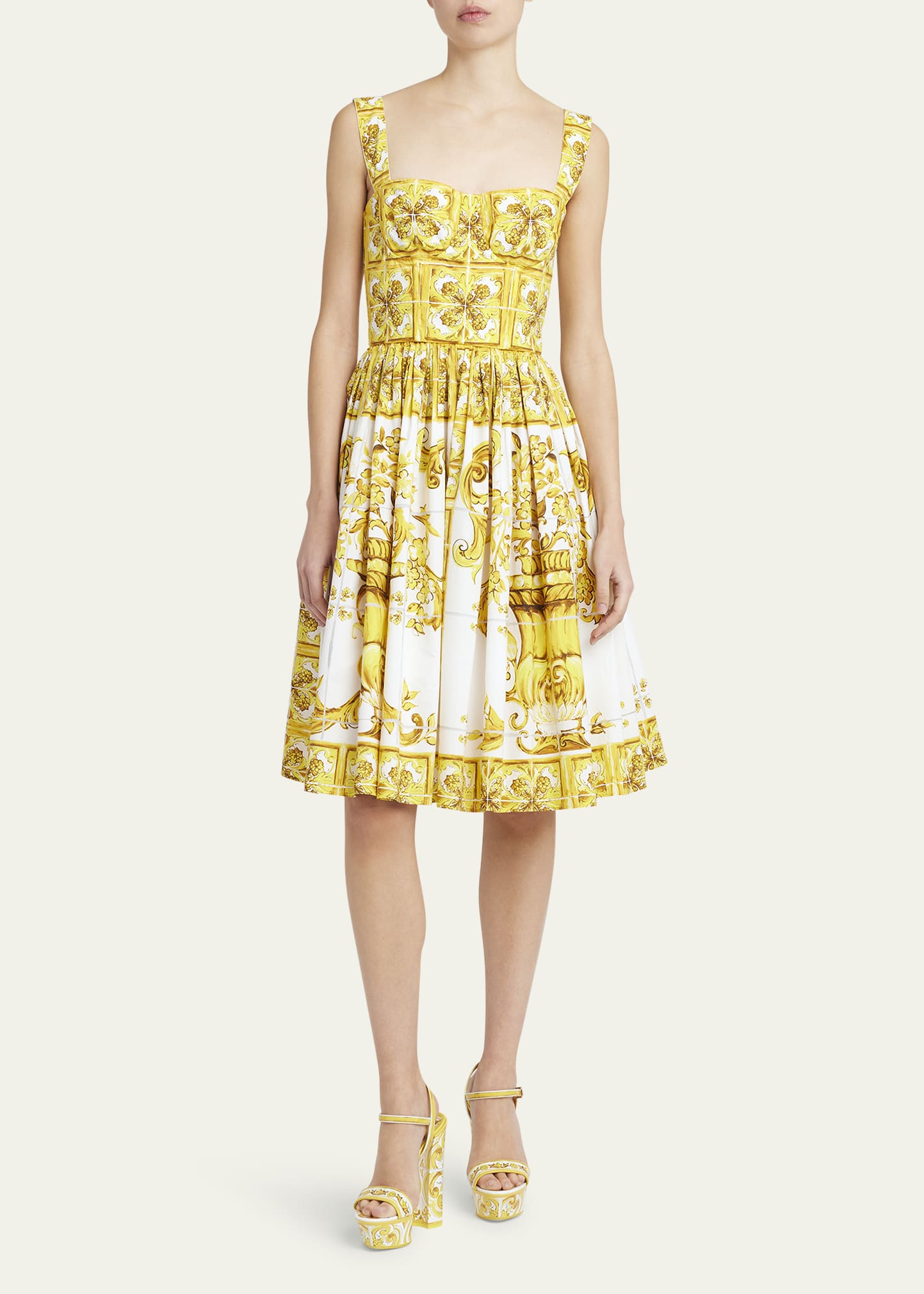 dolce and gabbana jacquard pleated bustier dress Dolce & Gabbana Majolica-print Bustier Dress | Blue