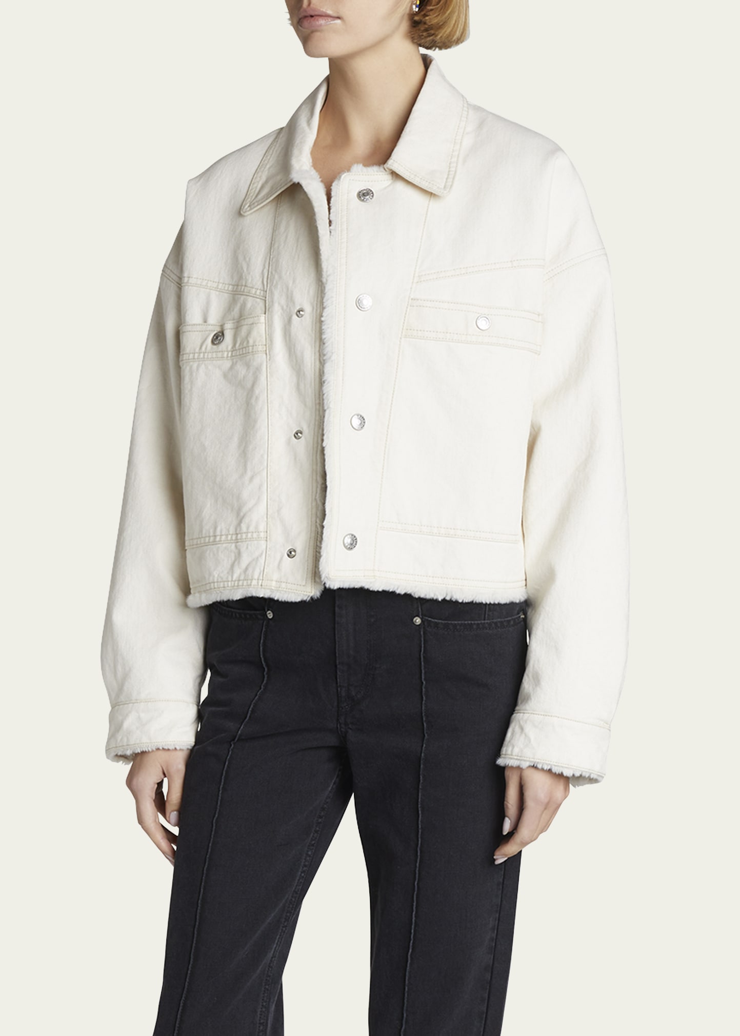 Isabel Marant Paoleta Faux Fur Lined Denim Jacket - Bergdorf Goodman