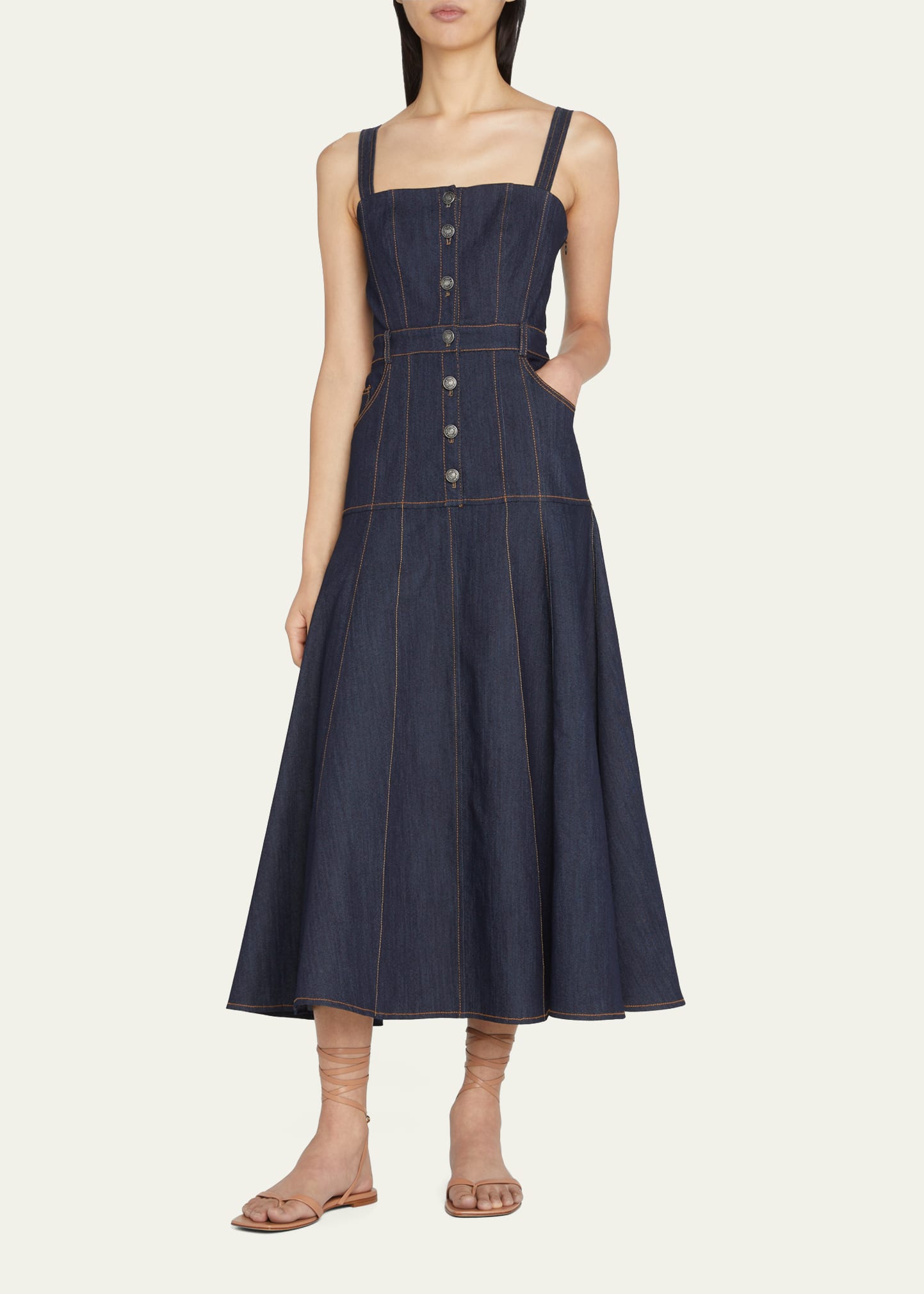 Cinq a Sept Veena Denim Button-Front Fit-&-Flare Midi Dress