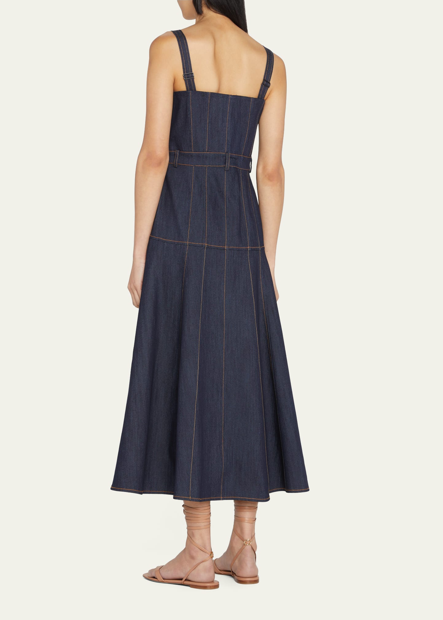 knee length dresses for ladies Tencel Denim Shirt Midi Collared Dress With Belt  GOELIA