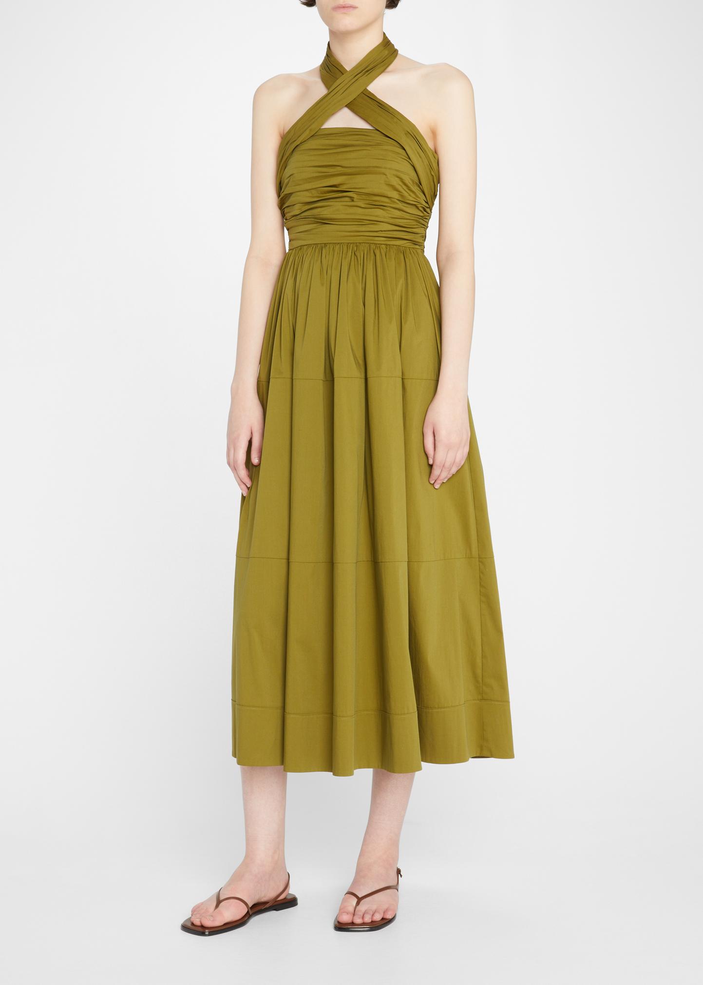 cinq a sept halter dress à Taylen Poplin Gathered Neck Tiered Midi color: rose