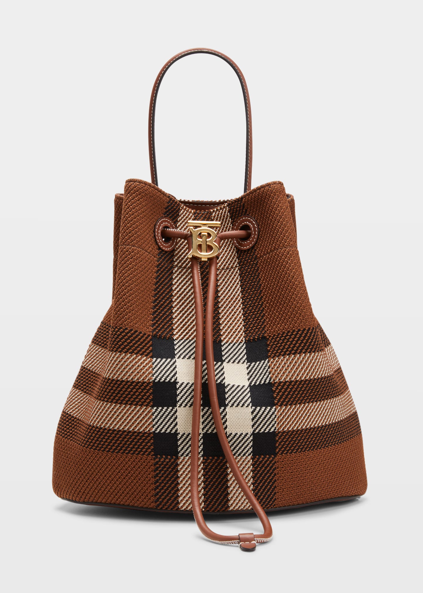 Burberry Small Check Knit Drawstring Bucket Bag - Bergdorf