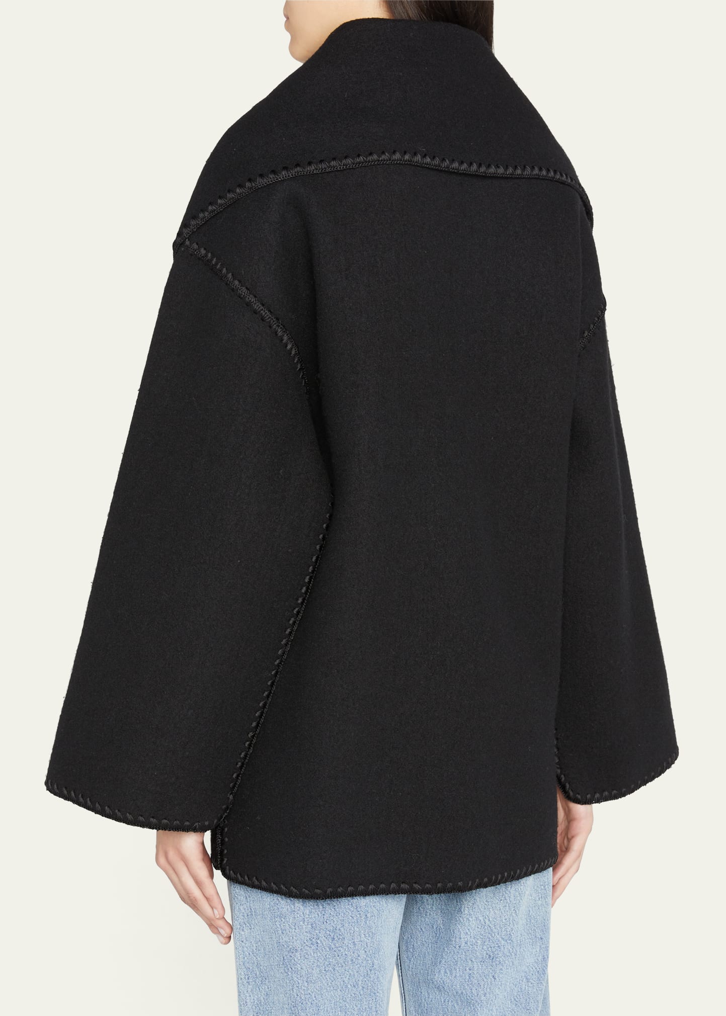 Toteme Embroidered Fringe-Trim Scarf Wool Jacket - Bergdorf Goodman