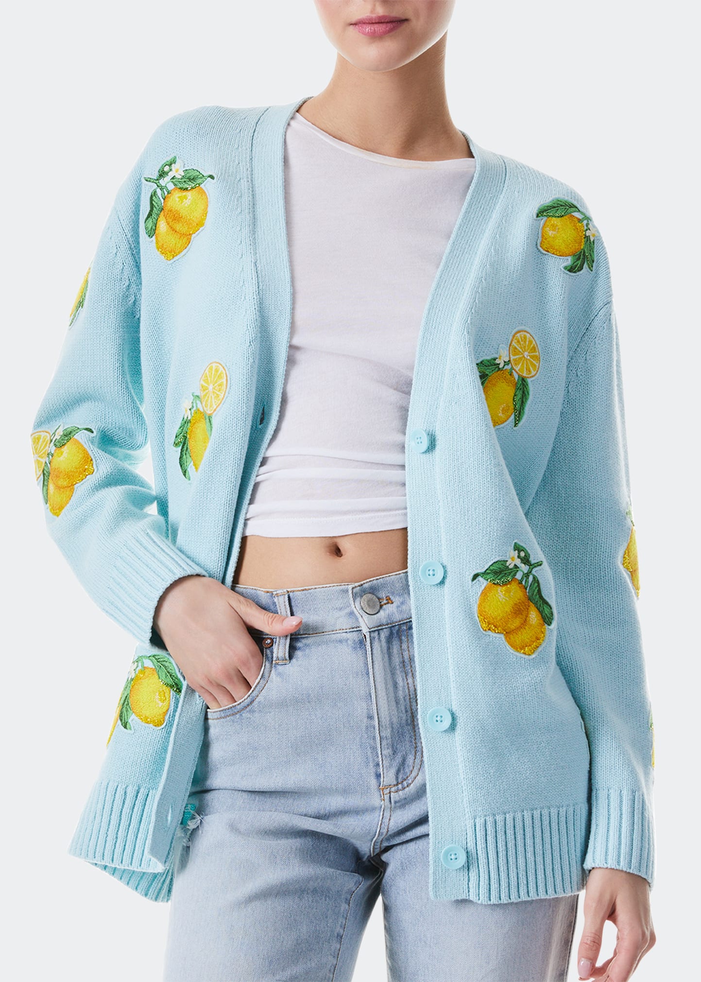 ALICE + OLIVIA Bradford Lemon Embroidered Cardigan - Bergdorf Goodman