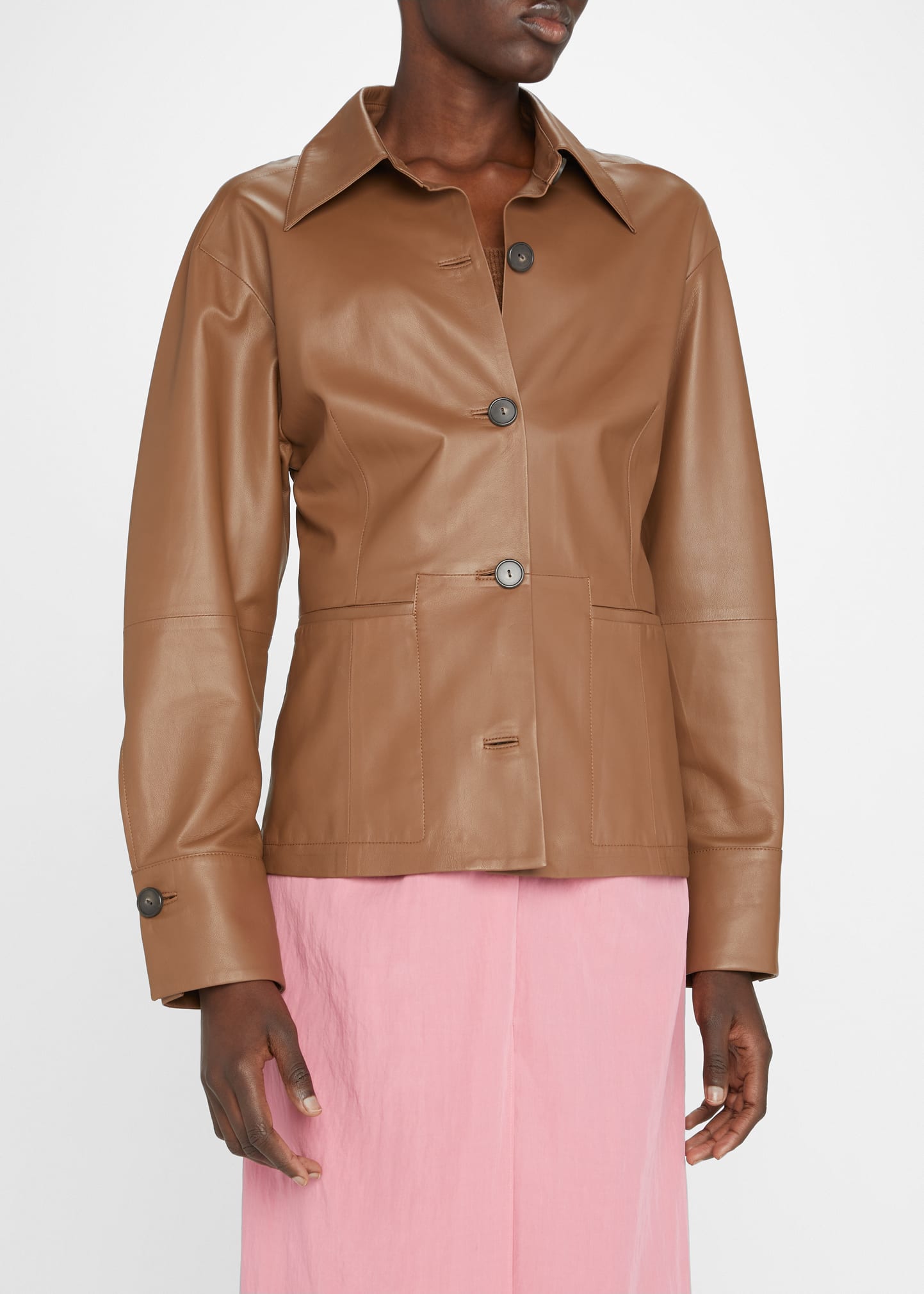 Vince Sculpted Leather Shirt Jacket - Bergdorf Goodman