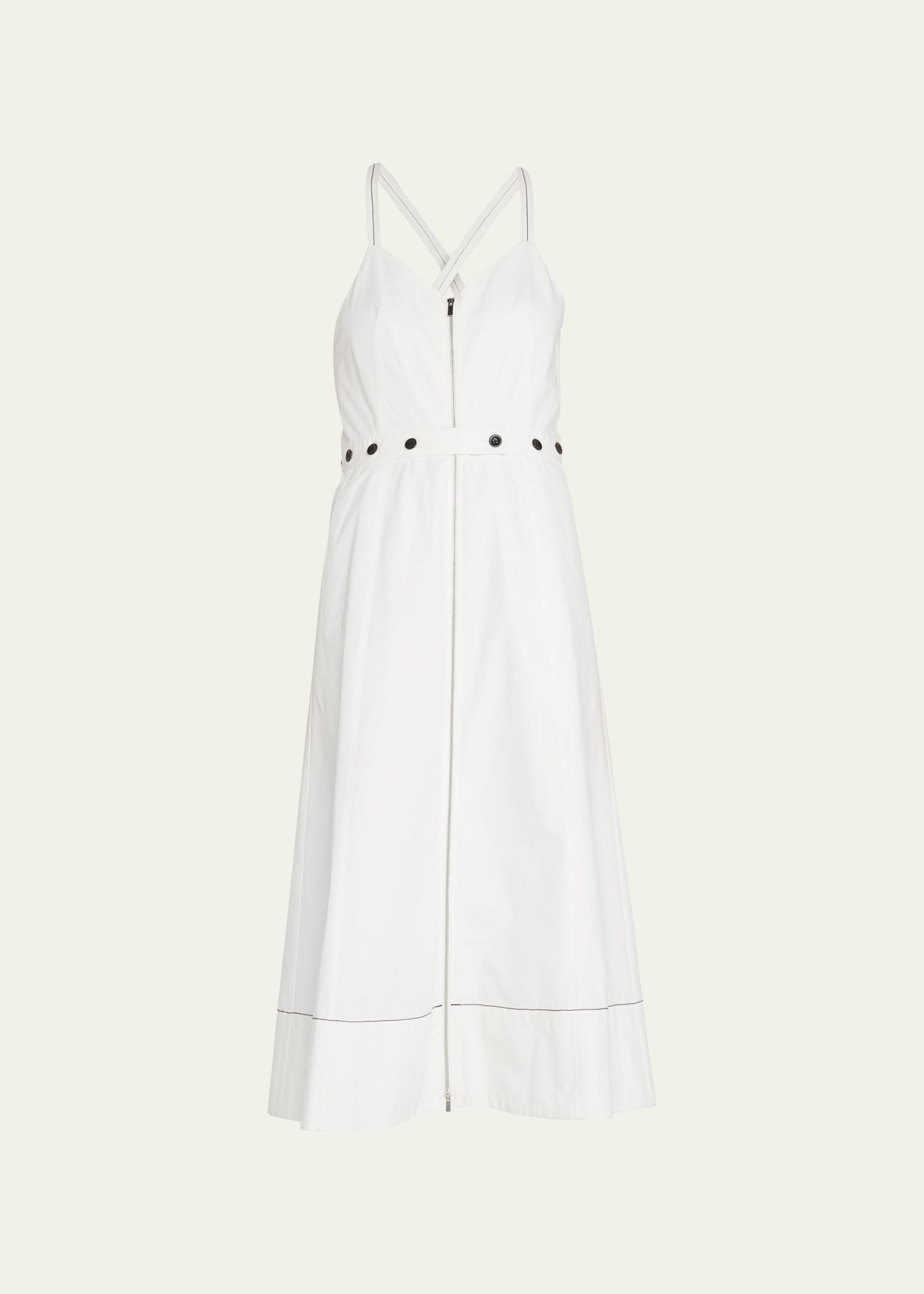 proenza white dress gold buttons Proenza Schouler White Label Linen Front-Zip Button Midi Dress