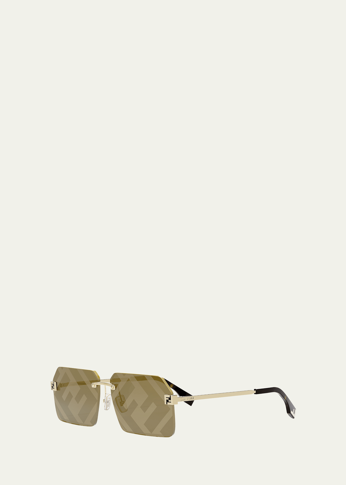 FENDI Rimless Square-Frame Logo-Print Gold-Tone Sunglasses for Men