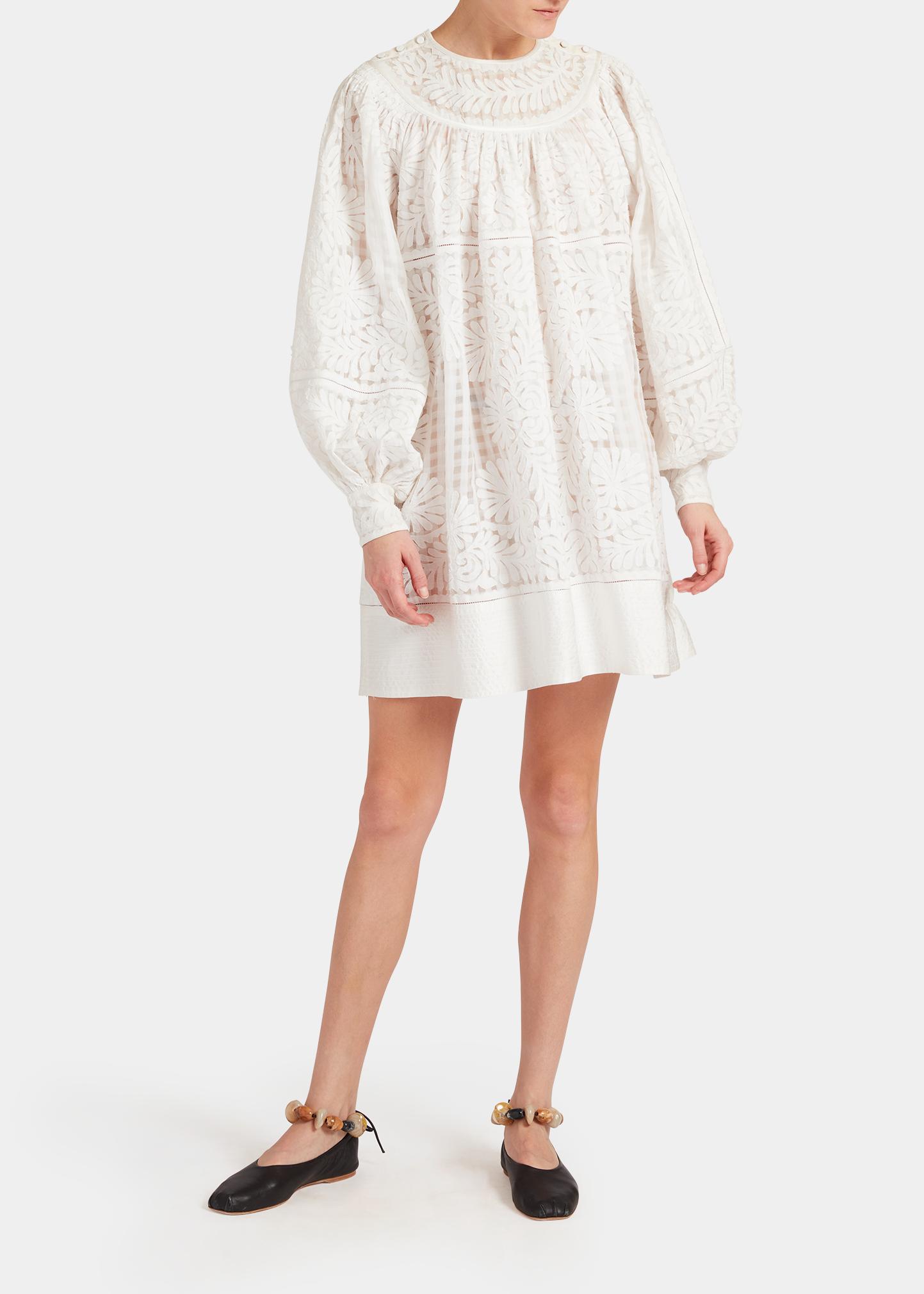 Ulla Johnson Bianca Hand Embroidered Balloon Sleeve Shift Dress