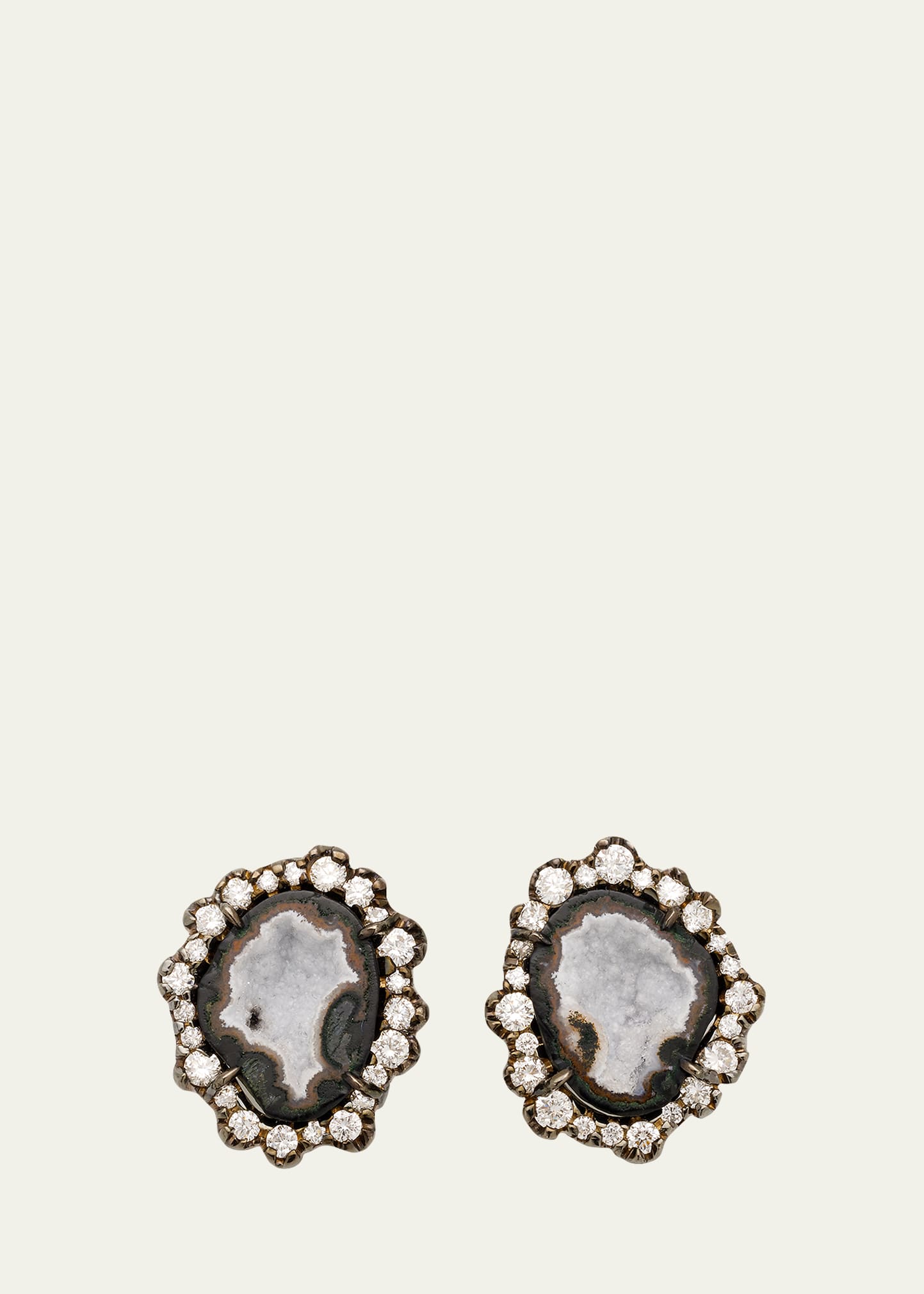 Kimberly McDonald White Geode Stud Earrings with Irregular Diamond Bezel