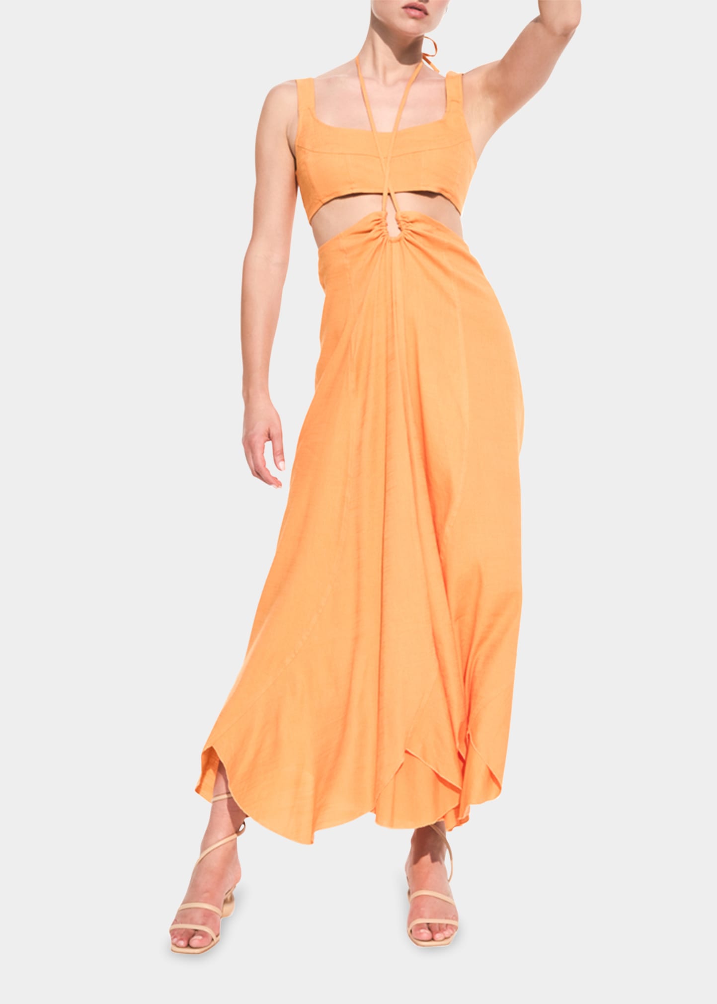 strapless open back dress Burnt Orange Asymmetric Cut Out Strappy Midi Dress  AX Paris