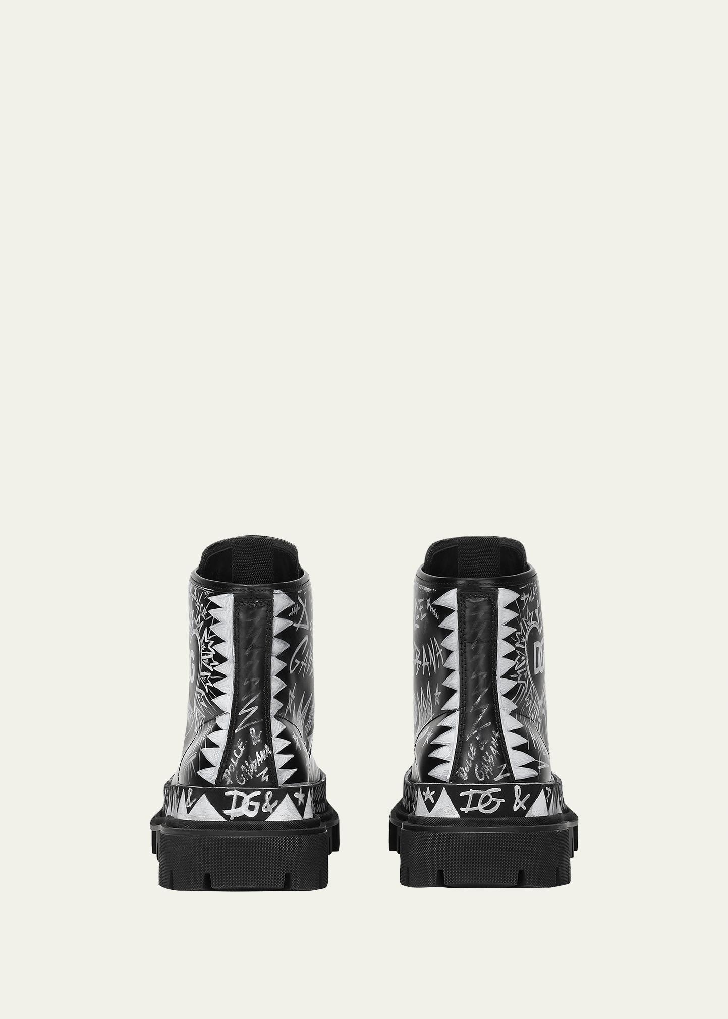 DOLCE & GABBANA 2022 Men\'s Hi-Trekking Leather Graffiti-Logo Ankle Boots SIZE10 DOLCE & GABBANA Graffiti print leather hi-trekking boots  main image 3