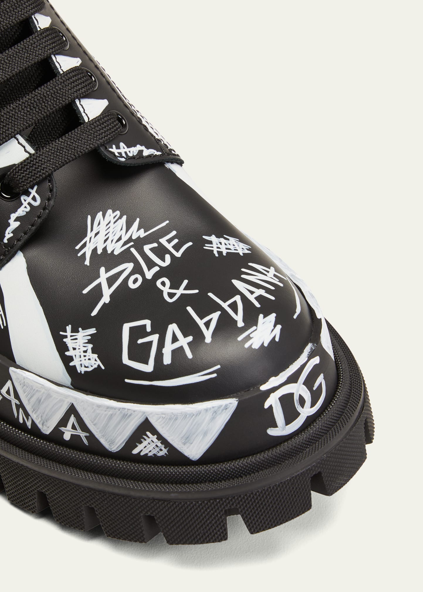 Dolce&Gabbana Men's Hi-Trekking Leather Graffiti-Logo Ankle Boots
