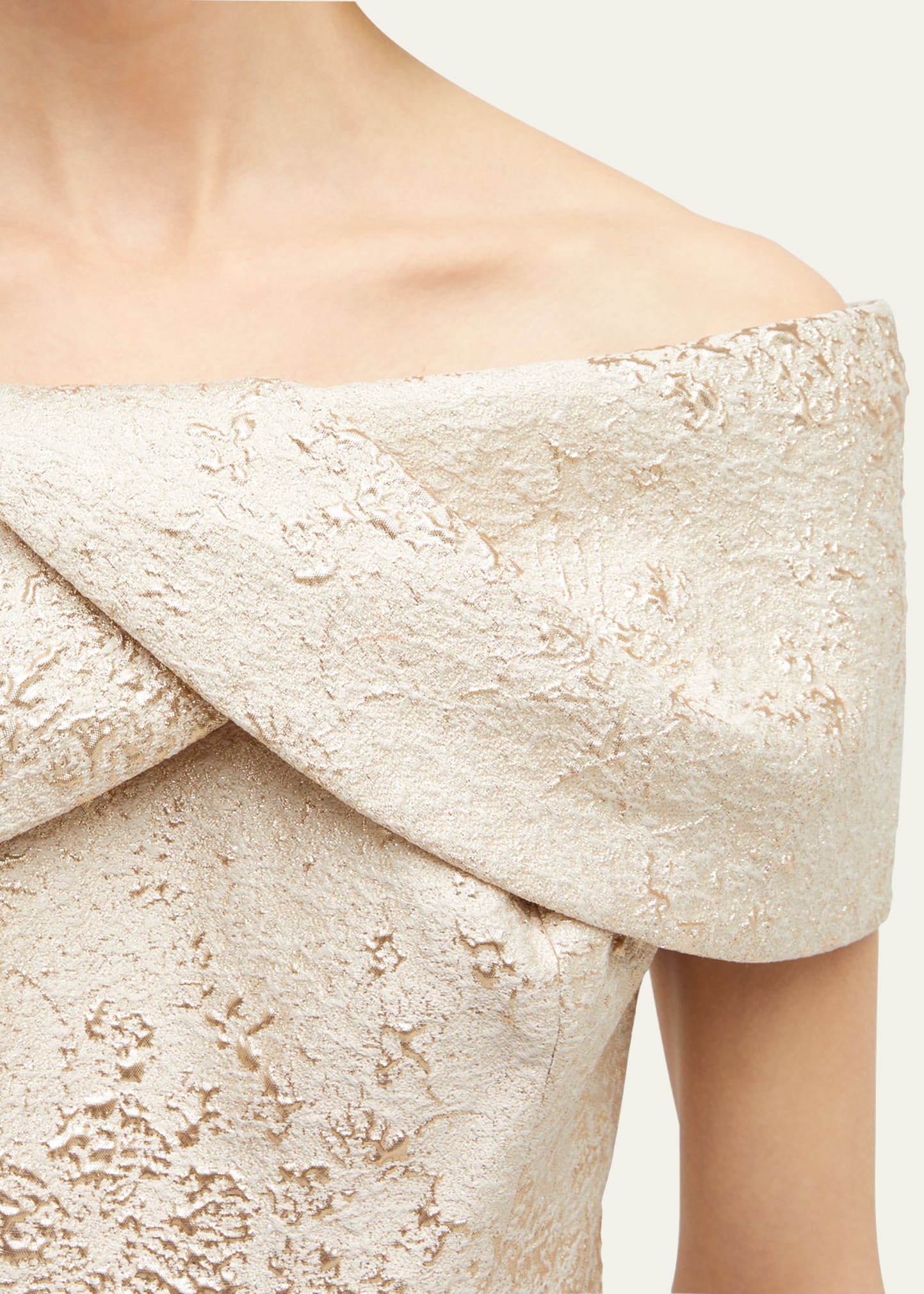off-shoulder jacquard column gown