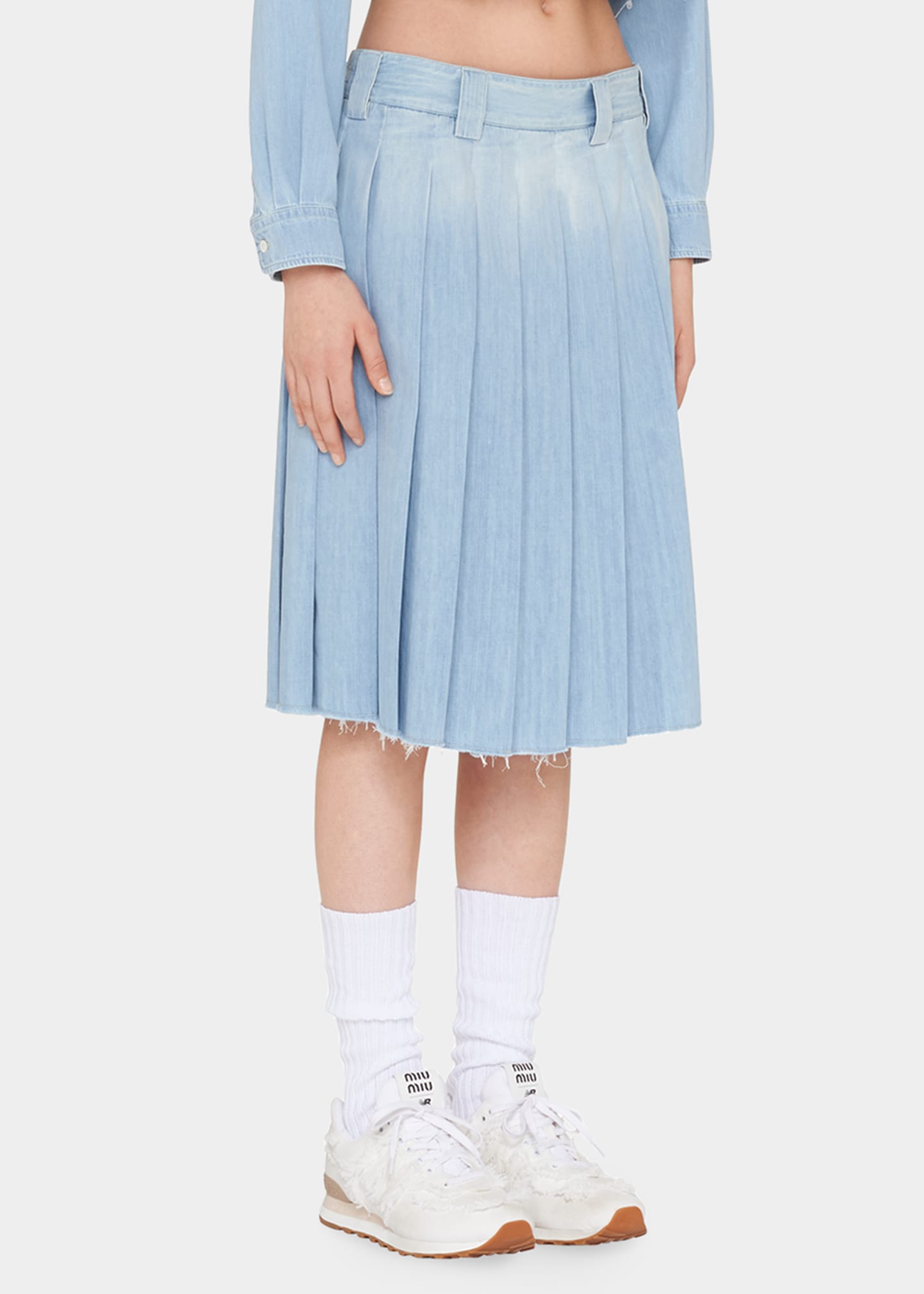 Miu Miu Pleated Raw-Cut Denim Skirt - Bergdorf Goodman